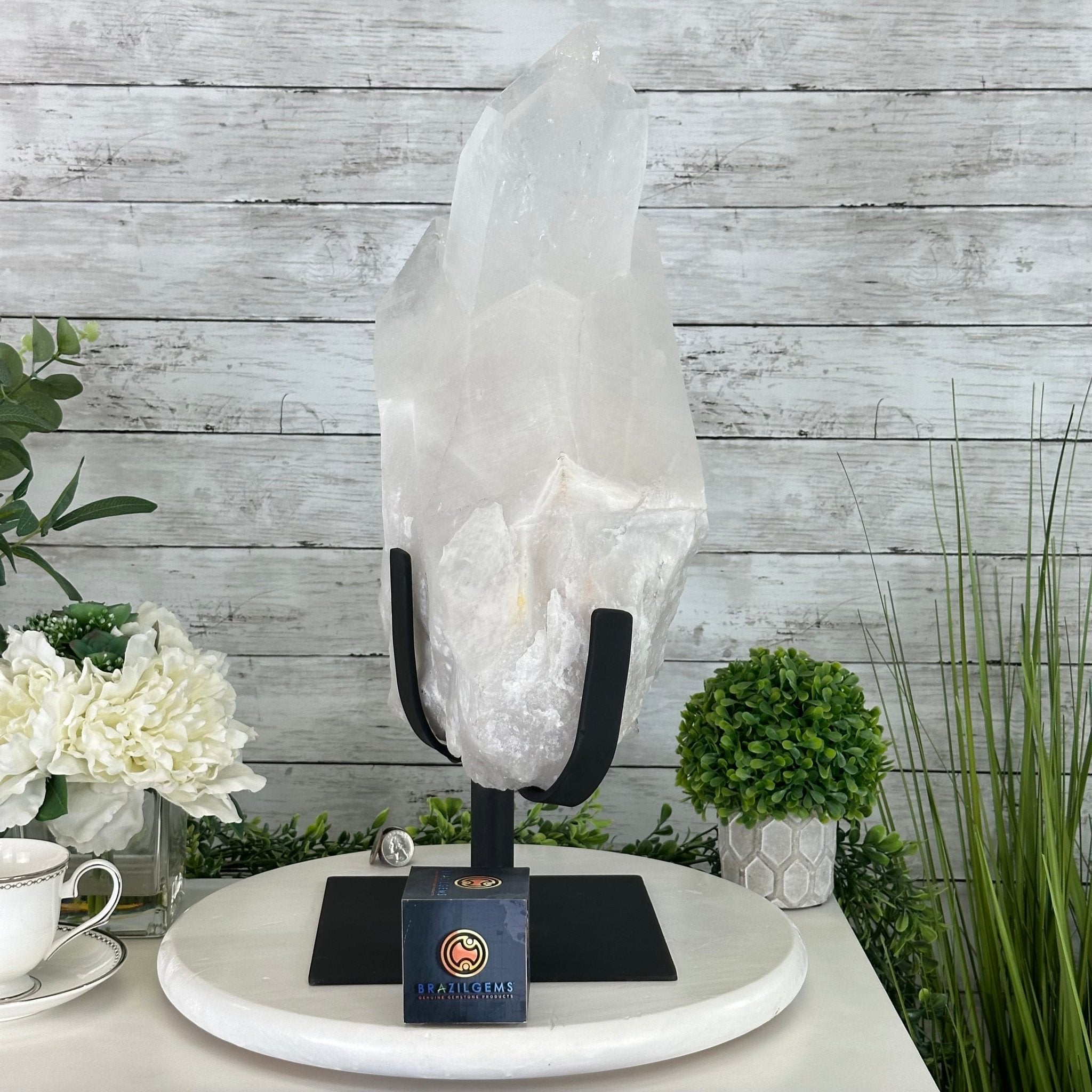Clear Quartz Crystal Point on Rotating Base, 38.7 lbs & 20.5" Tall #3120CQ-007 - Brazil GemsBrazil GemsClear Quartz Crystal Point on Rotating Base, 38.7 lbs & 20.5" Tall #3120CQ-007Crystal Points3120CQ-007