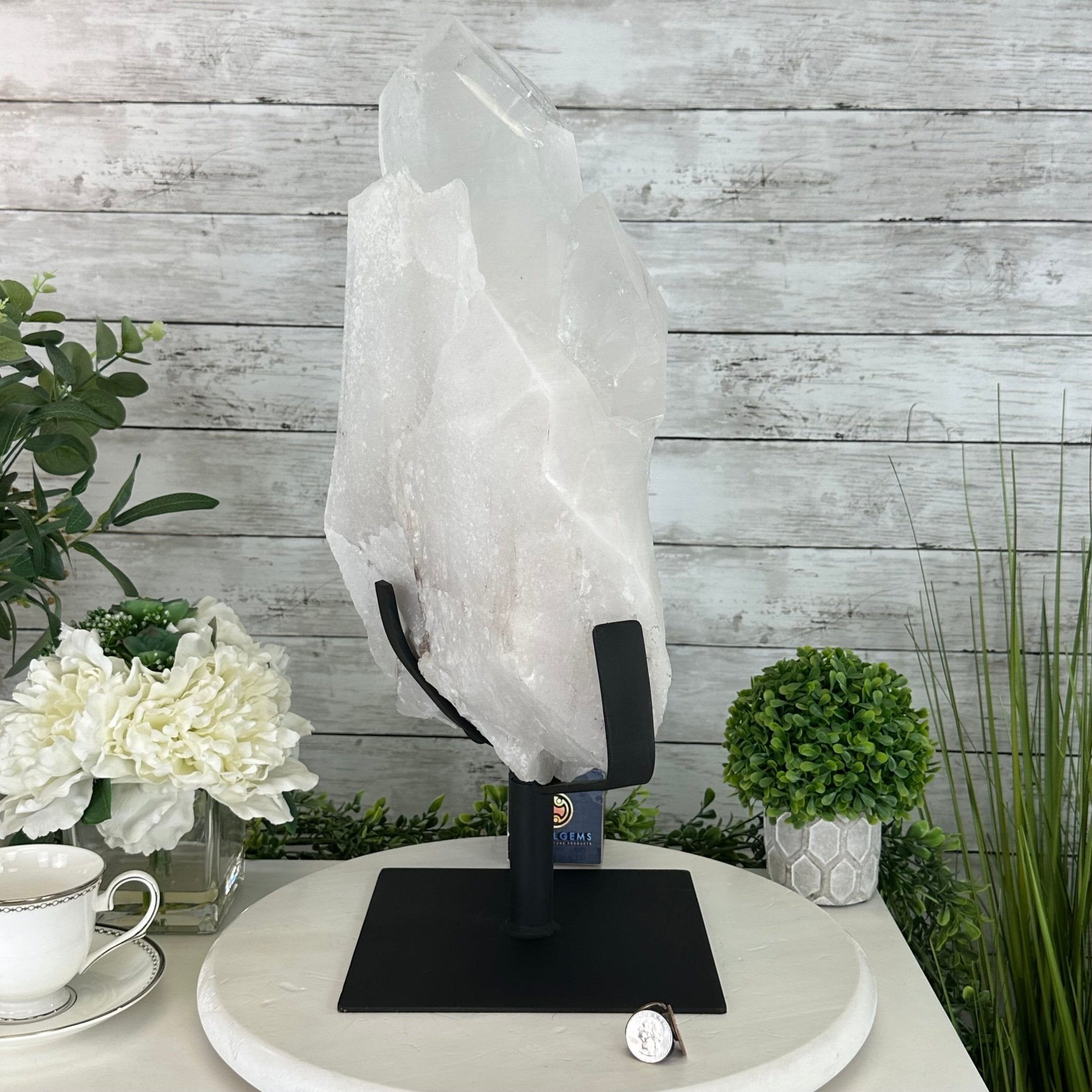Clear Quartz Crystal Point on Rotating Base, 38.7 lbs & 20.5" Tall #3120CQ-007 - Brazil GemsBrazil GemsClear Quartz Crystal Point on Rotating Base, 38.7 lbs & 20.5" Tall #3120CQ-007Crystal Points3120CQ-007