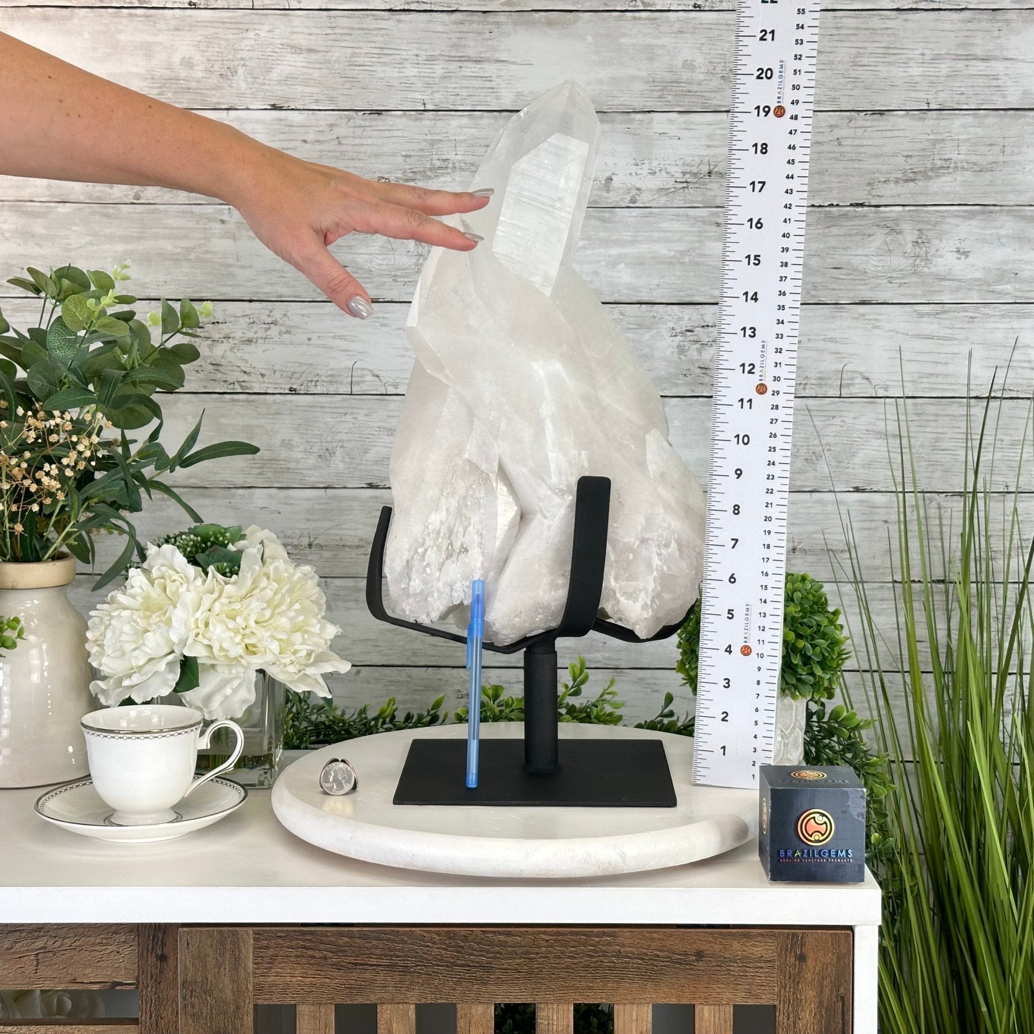 Clear Quartz Crystal Point on Rotating Base, 38.7 lbs & 20.5" Tall #3120CQ-007 - Brazil GemsBrazil GemsClear Quartz Crystal Point on Rotating Base, 38.7 lbs & 20.5" Tall #3120CQ-007Crystal Points3120CQ-007