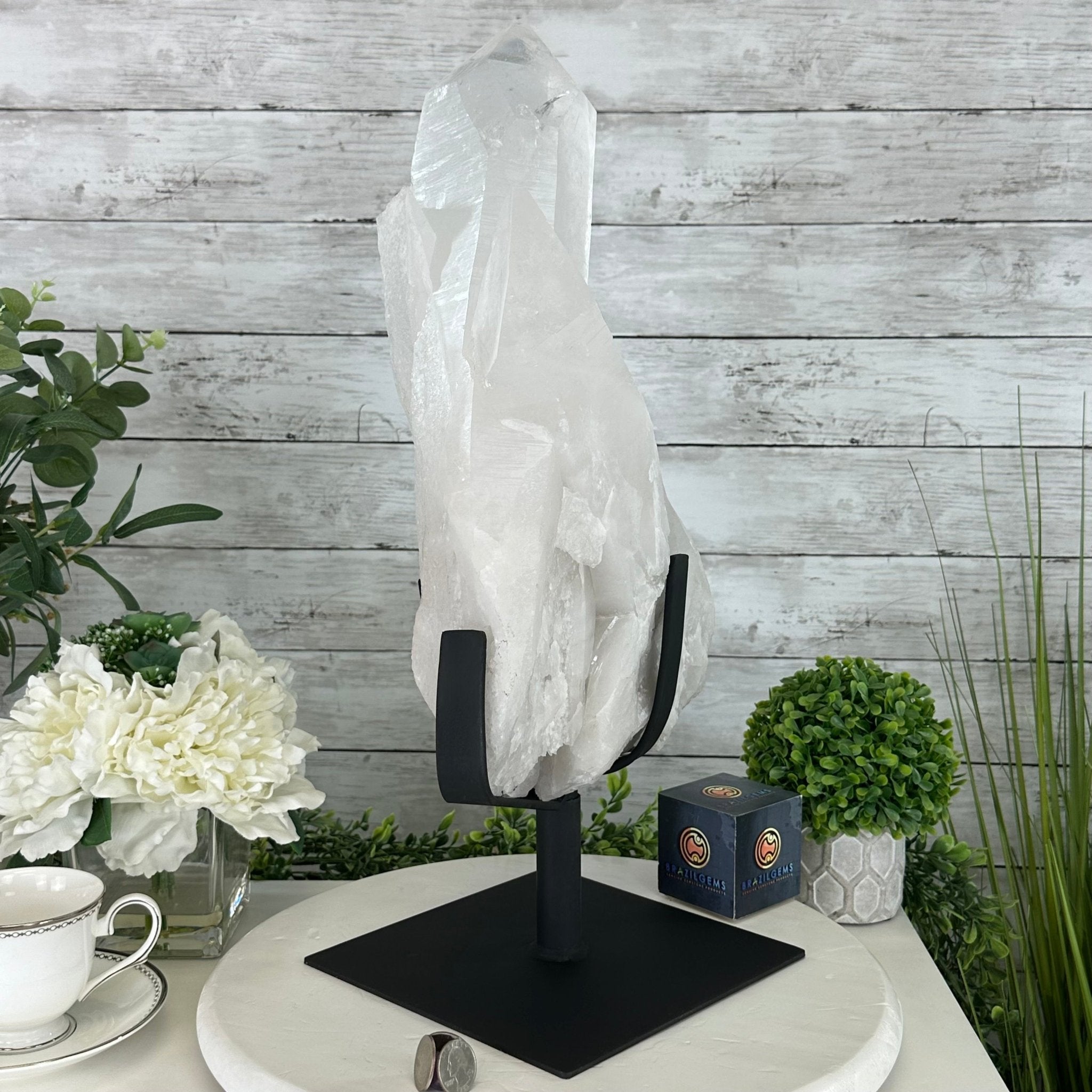 Clear Quartz Crystal Point on Rotating Base, 38.7 lbs & 20.5" Tall #3120CQ-007 - Brazil GemsBrazil GemsClear Quartz Crystal Point on Rotating Base, 38.7 lbs & 20.5" Tall #3120CQ-007Crystal Points3120CQ-007