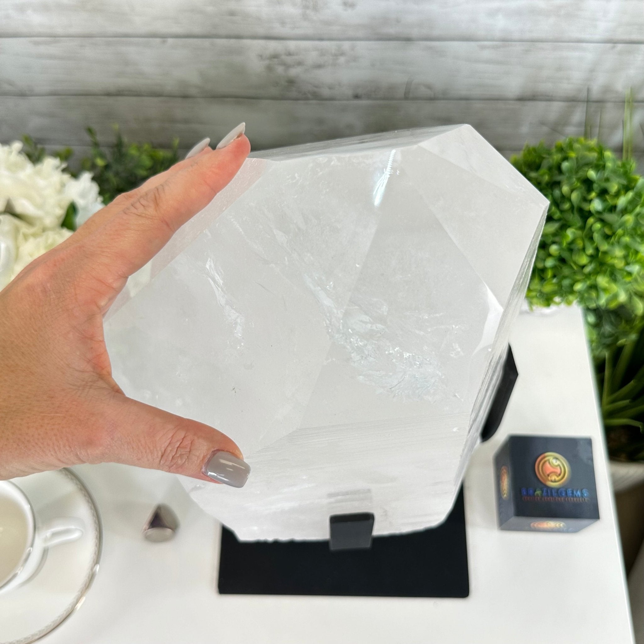 Clear Quartz Crystal Point on Rotating Base, 40.1 lbs & 18.4" Tall #3120CQ-008 - Brazil GemsBrazil GemsClear Quartz Crystal Point on Rotating Base, 40.1 lbs & 18.4" Tall #3120CQ-008Crystal Points3120CQ-008