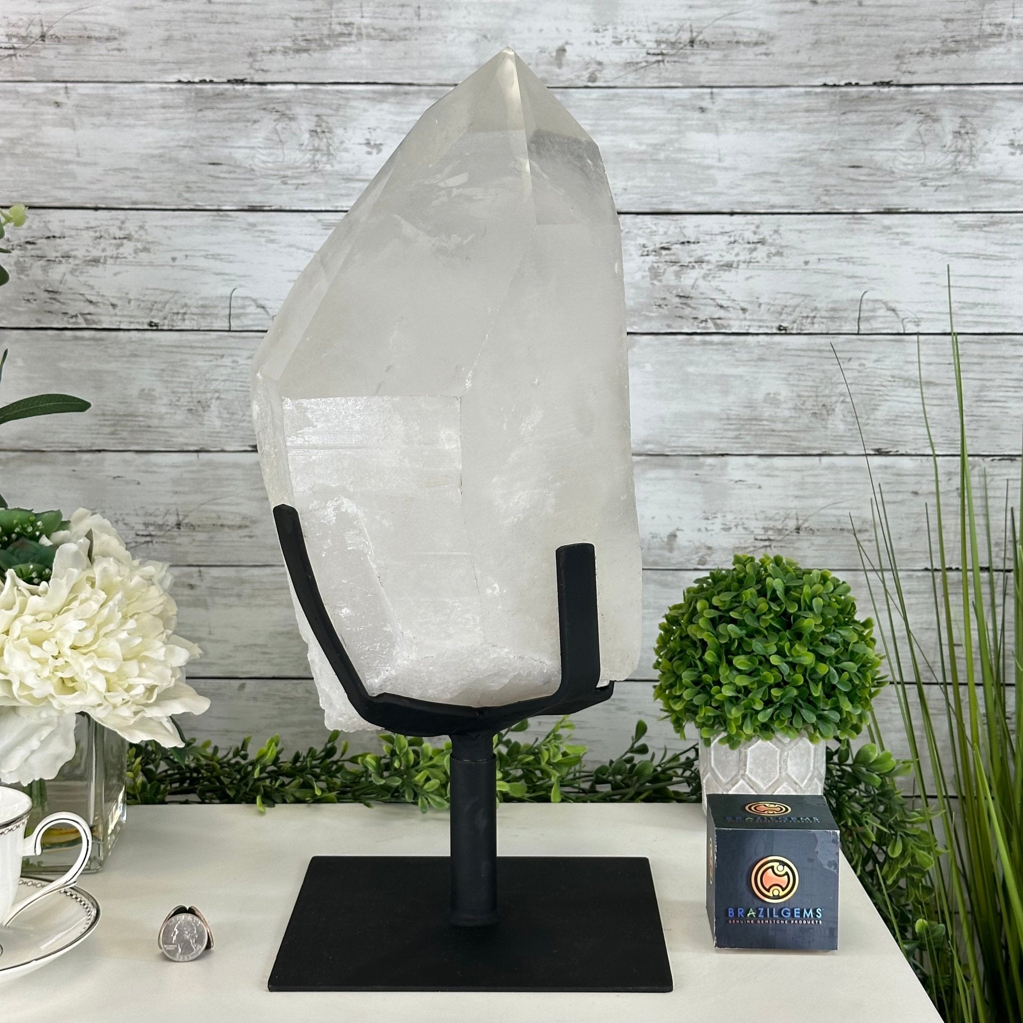 Clear Quartz Crystal Point on Rotating Base, 40.1 lbs & 18.4" Tall #3120CQ-008 - Brazil GemsBrazil GemsClear Quartz Crystal Point on Rotating Base, 40.1 lbs & 18.4" Tall #3120CQ-008Crystal Points3120CQ-008
