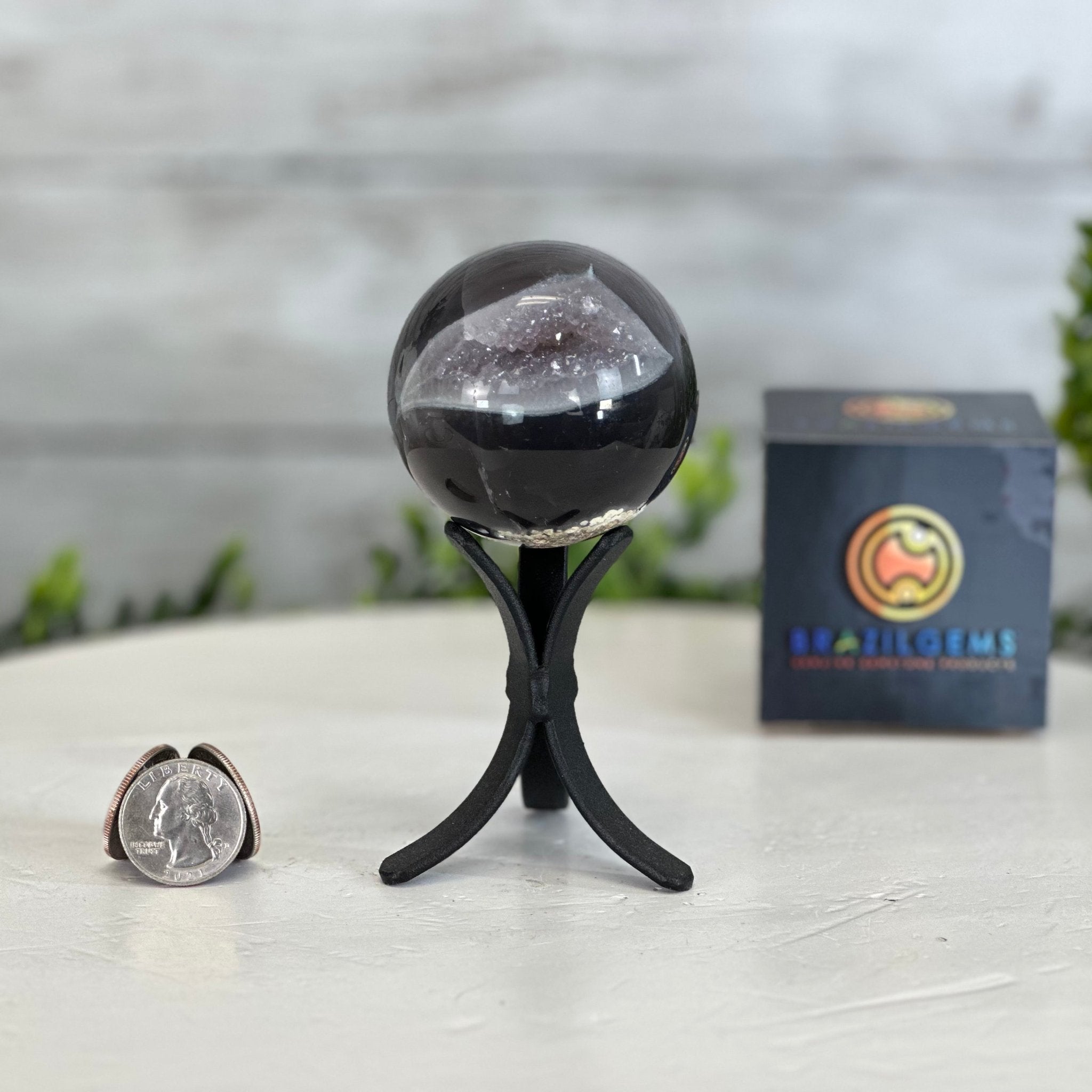 Druzy Agate Sphere on a Metal Stand, 0.6 lbs & 4.8" Tall #5634-0002 - Brazil GemsBrazil GemsDruzy Agate Sphere on a Metal Stand, 0.6 lbs & 4.8" Tall #5634-0002Spheres5634-0002