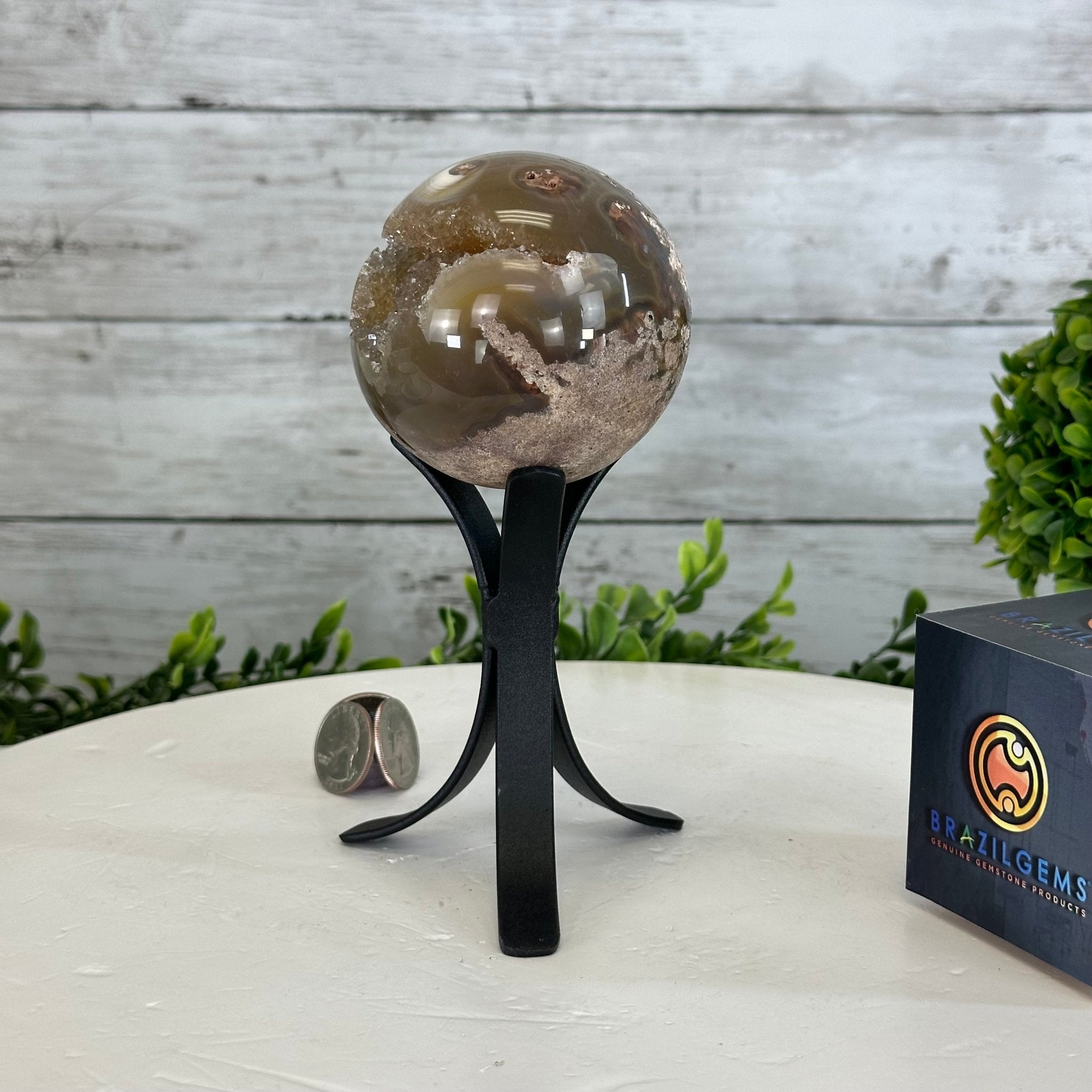 Druzy Agate Sphere on a Metal Stand, 1.2 lbs & 6.6" Tall #5634-0005 - Brazil GemsBrazil GemsDruzy Agate Sphere on a Metal Stand, 1.2 lbs & 6.6" Tall #5634-0005Spheres5634-0005