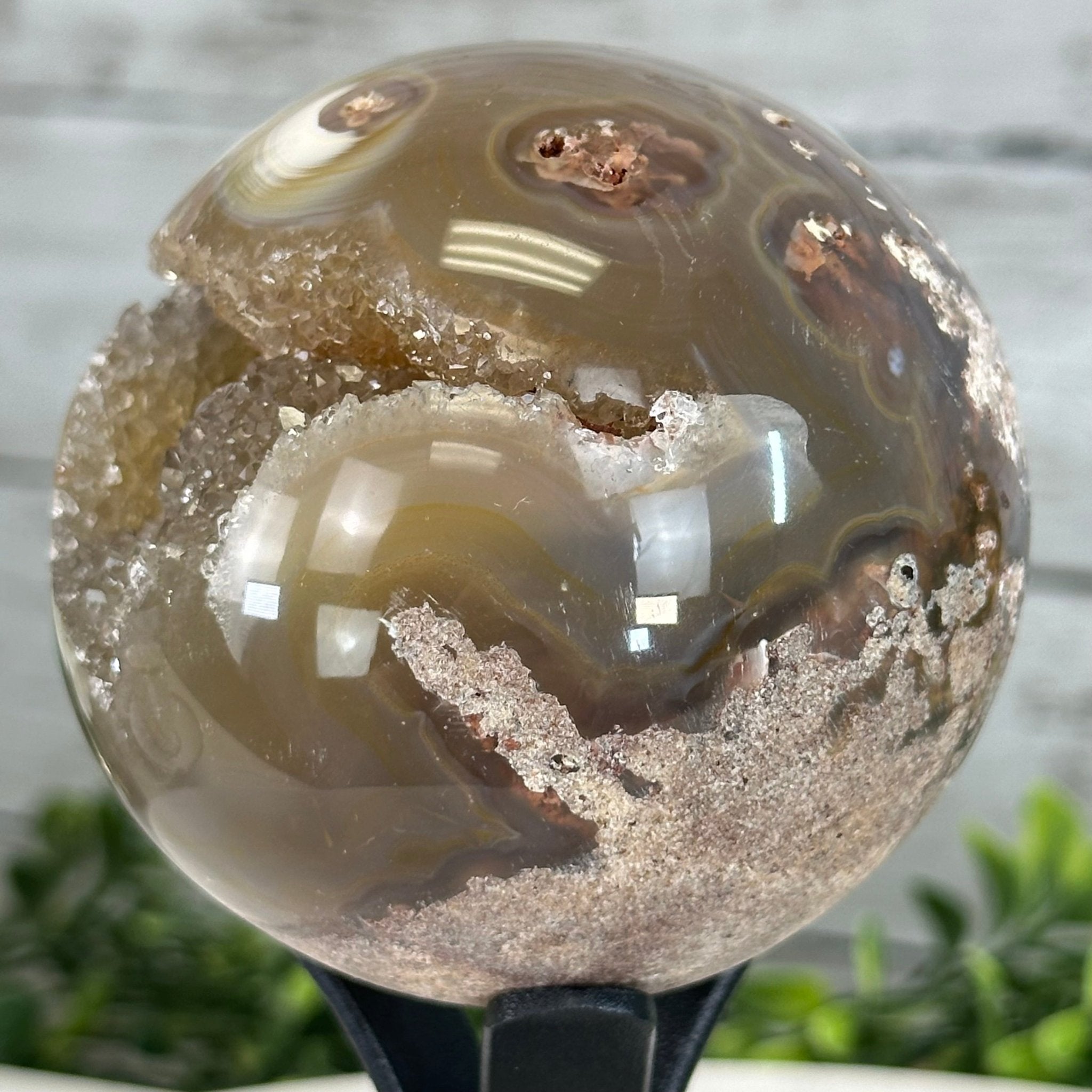Druzy Agate Sphere on a Metal Stand, 1.2 lbs & 6.6" Tall #5634-0005 - Brazil GemsBrazil GemsDruzy Agate Sphere on a Metal Stand, 1.2 lbs & 6.6" Tall #5634-0005Spheres5634-0005