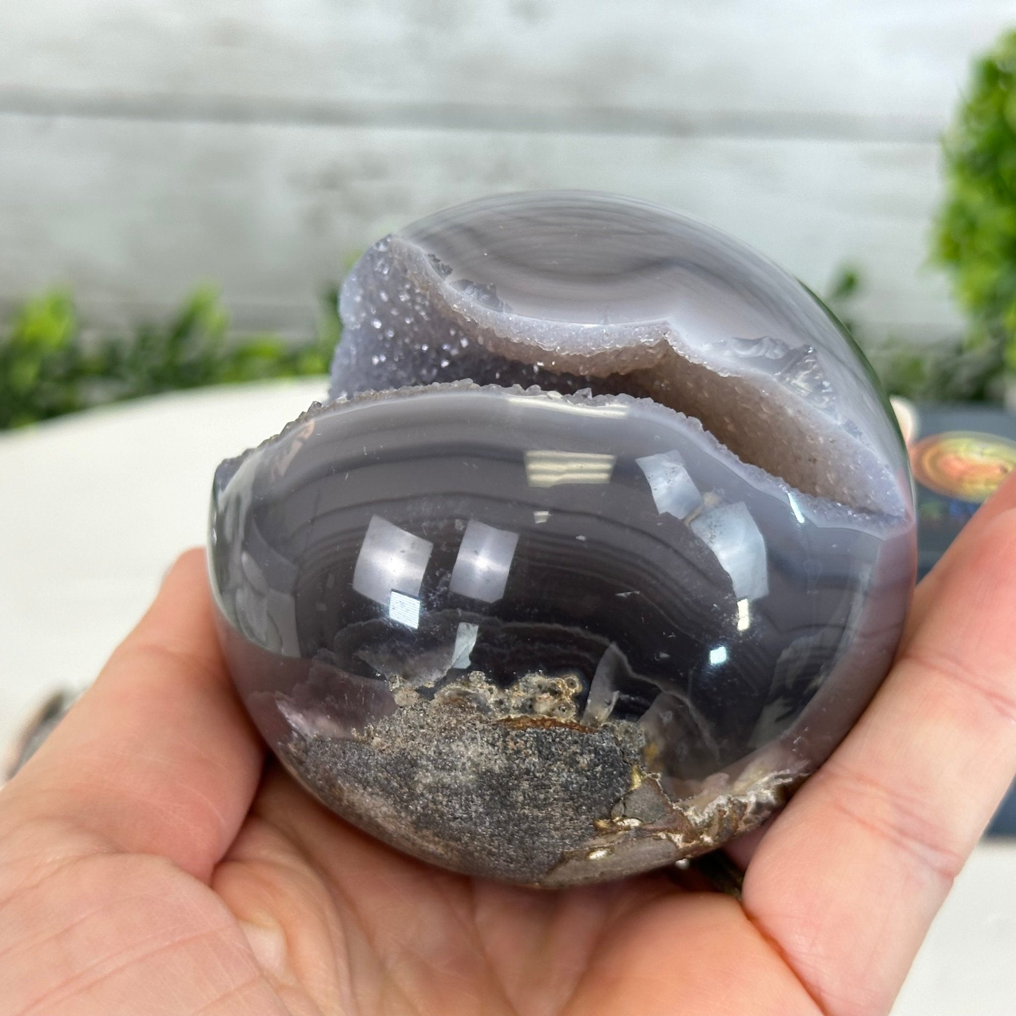 Druzy Agate Sphere on a Metal Stand, 1.3 lbs & 6.7" Tall #5634-0007 - Brazil GemsBrazil GemsDruzy Agate Sphere on a Metal Stand, 1.3 lbs & 6.7" Tall #5634-0007Spheres5634-0007