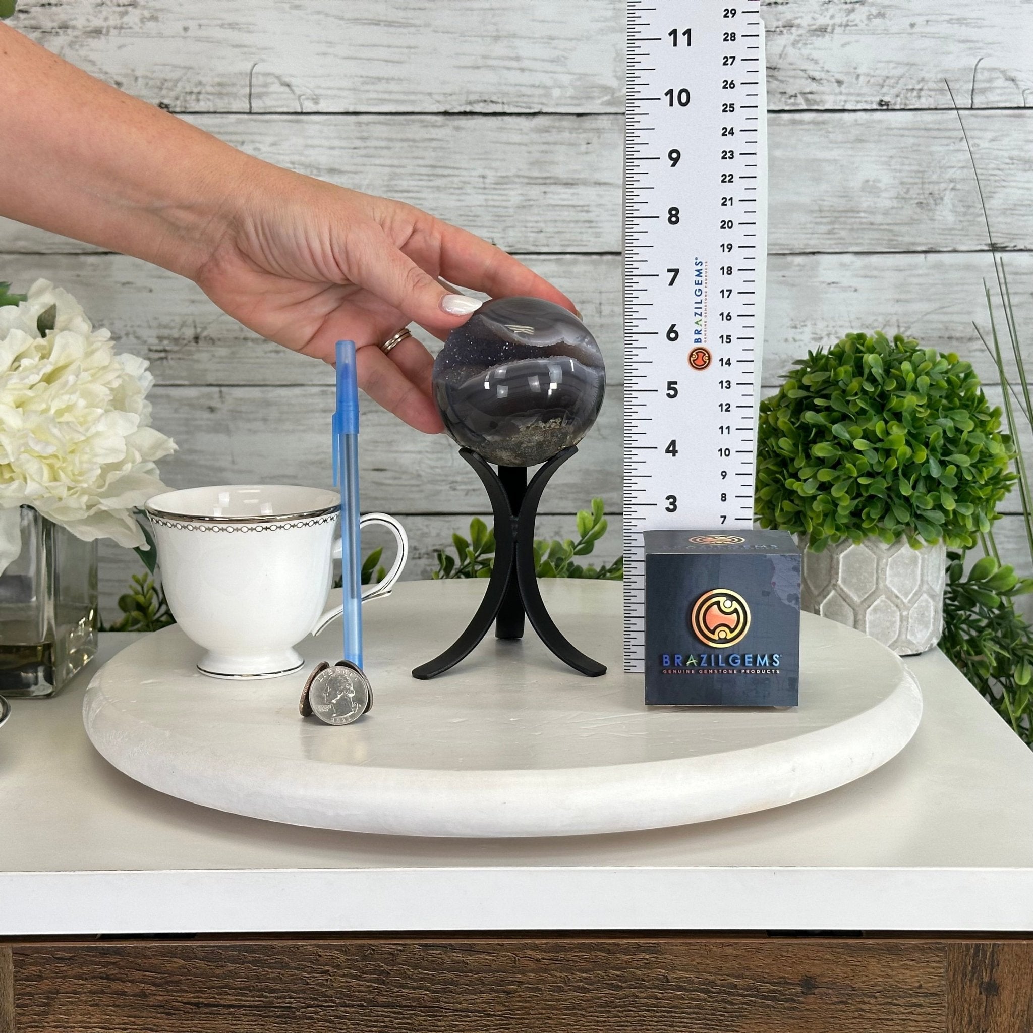 Druzy Agate Sphere on a Metal Stand, 1.3 lbs & 6.7" Tall #5634-0007 - Brazil GemsBrazil GemsDruzy Agate Sphere on a Metal Stand, 1.3 lbs & 6.7" Tall #5634-0007Spheres5634-0007