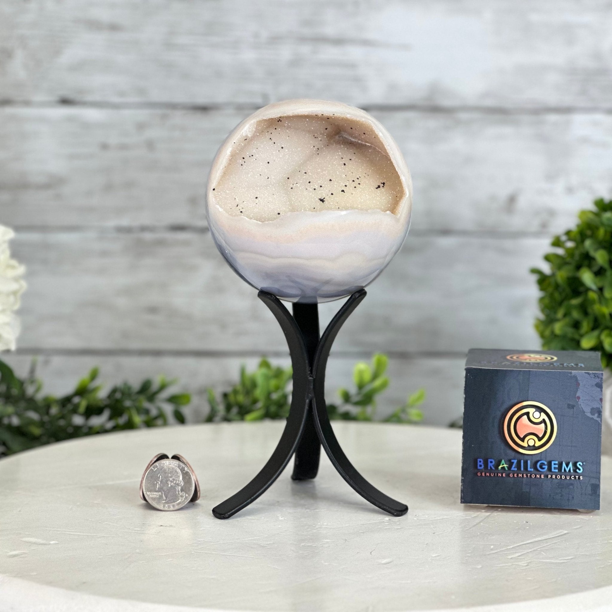 Druzy Agate Sphere on a Metal Stand, 2.1 lbs & 7.5" Tall #5634 - 0010 - Brazil GemsBrazil GemsDruzy Agate Sphere on a Metal Stand, 2.1 lbs & 7.5" Tall #5634 - 0010Spheres5634 - 0010