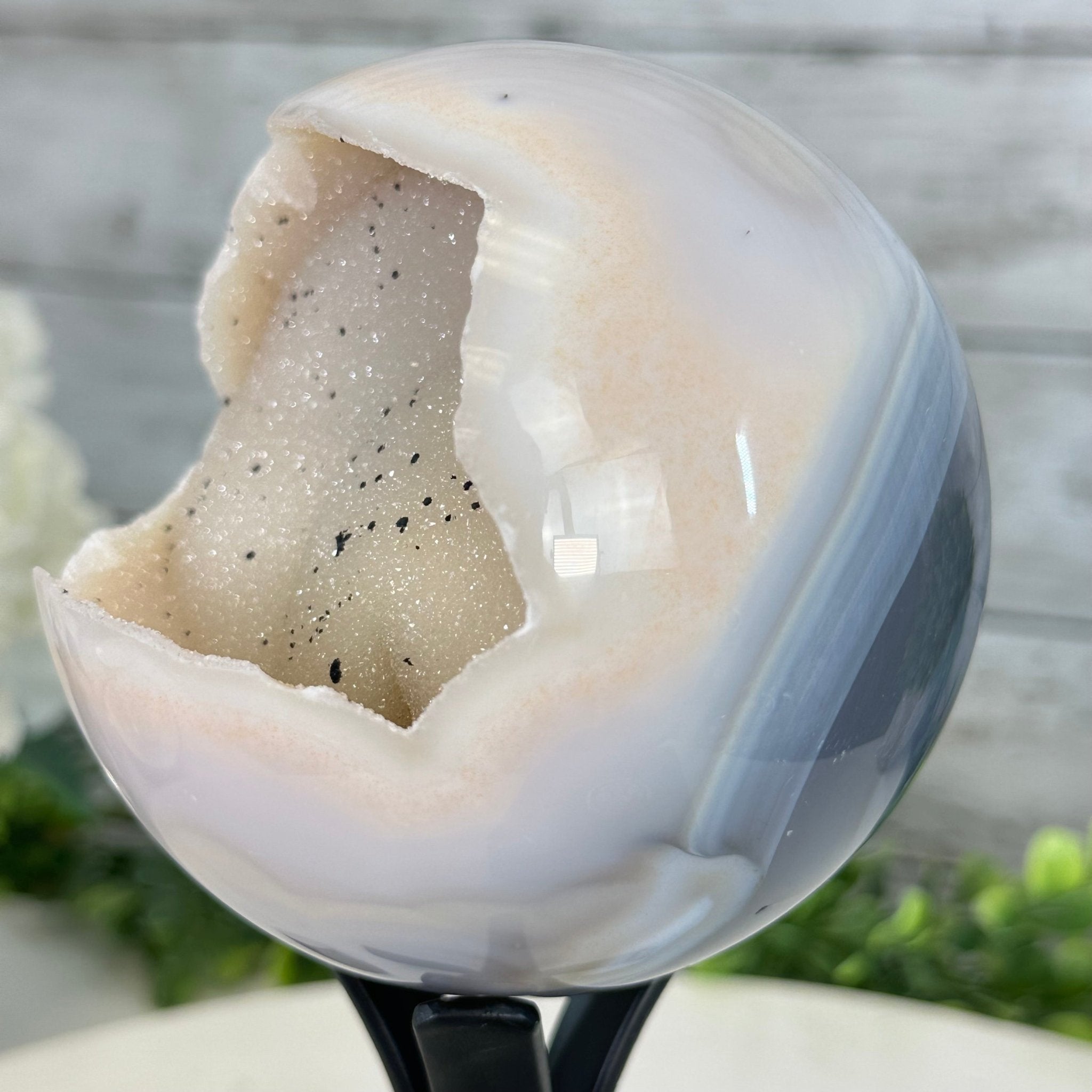 Druzy Agate Sphere on a Metal Stand, 2.1 lbs & 7.5" Tall #5634 - 0010 - Brazil GemsBrazil GemsDruzy Agate Sphere on a Metal Stand, 2.1 lbs & 7.5" Tall #5634 - 0010Spheres5634 - 0010