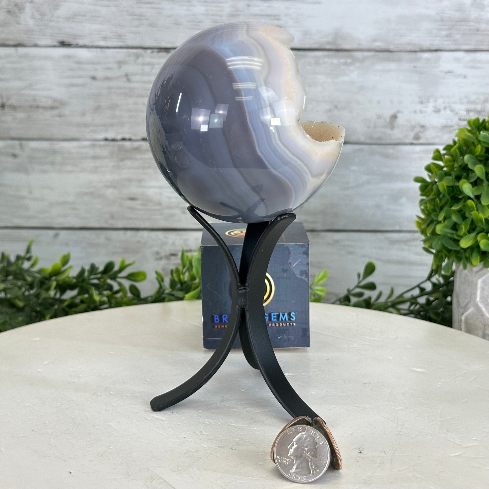 Druzy Agate Sphere on a Metal Stand, 2.1 lbs & 7.5" Tall #5634 - 0010 - Brazil GemsBrazil GemsDruzy Agate Sphere on a Metal Stand, 2.1 lbs & 7.5" Tall #5634 - 0010Spheres5634 - 0010