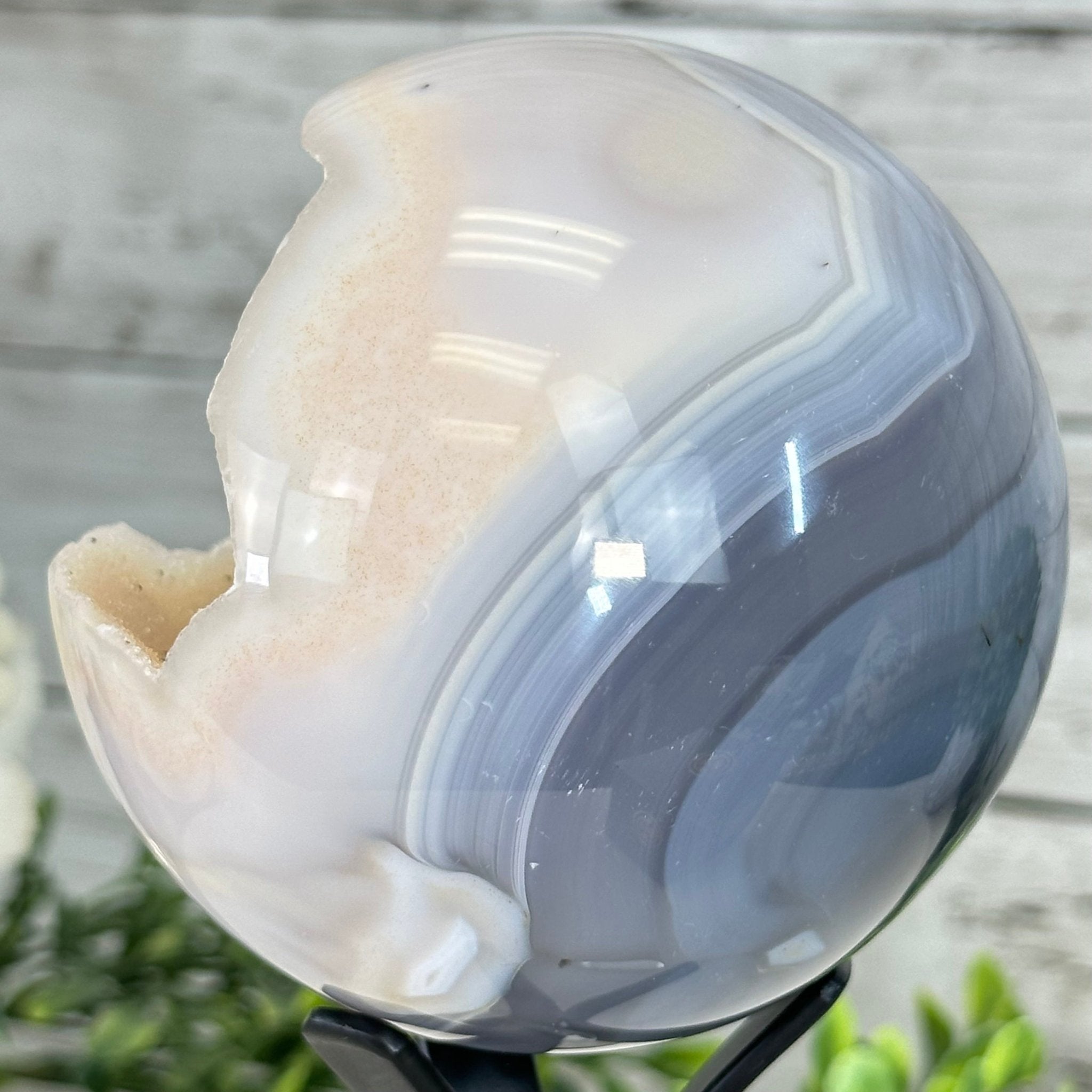 Druzy Agate Sphere on a Metal Stand, 2.1 lbs & 7.5" Tall #5634 - 0010 - Brazil GemsBrazil GemsDruzy Agate Sphere on a Metal Stand, 2.1 lbs & 7.5" Tall #5634 - 0010Spheres5634 - 0010