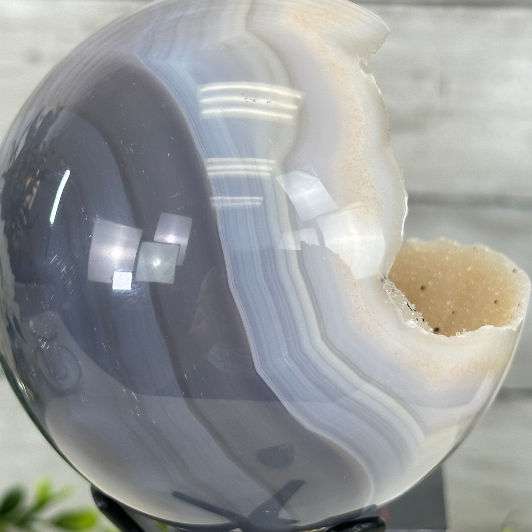 Druzy Agate Sphere on a Metal Stand, 2.1 lbs & 7.5" Tall #5634 - 0010 - Brazil GemsBrazil GemsDruzy Agate Sphere on a Metal Stand, 2.1 lbs & 7.5" Tall #5634 - 0010Spheres5634 - 0010