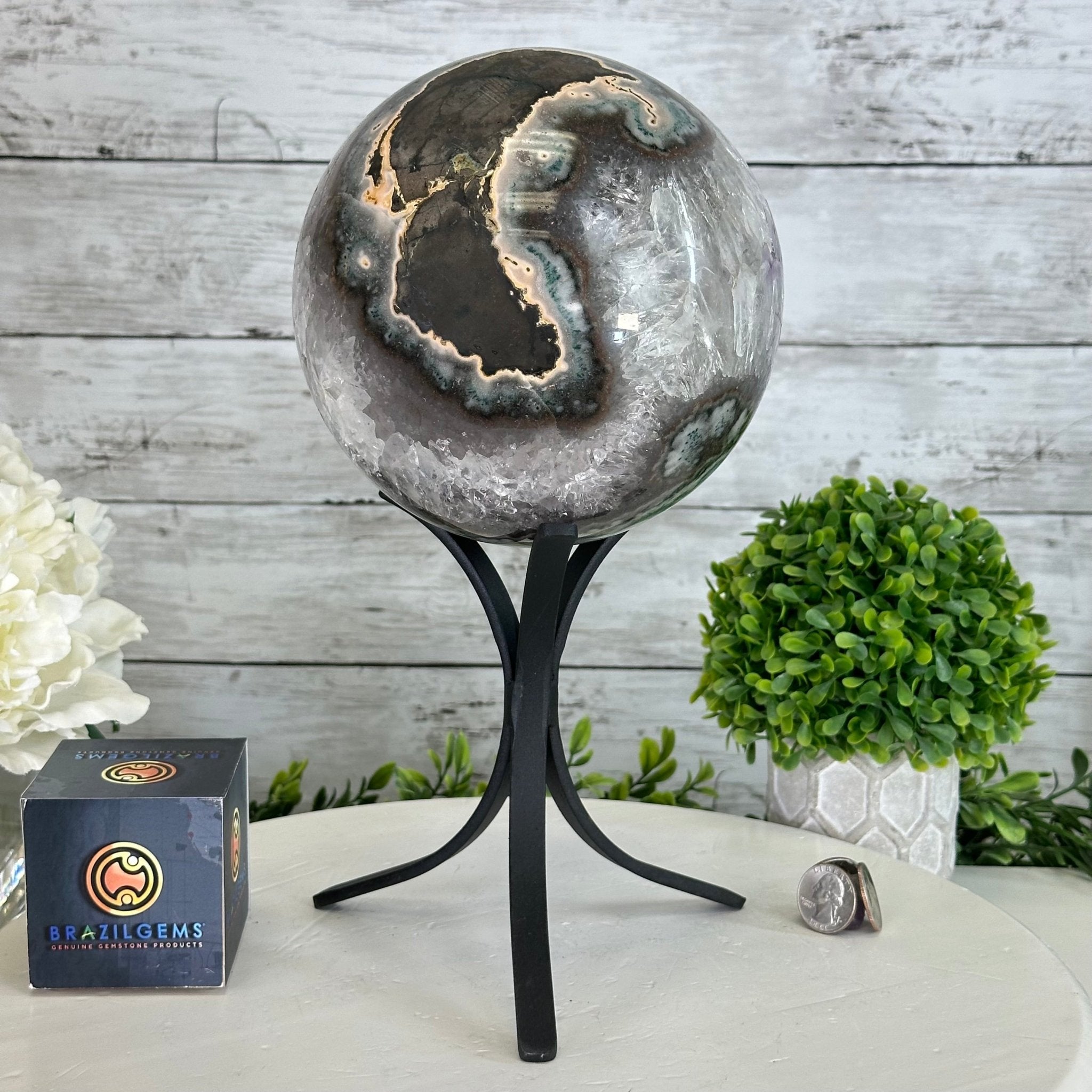 Druzy Amethyst Sphere on a Metal Base, 10.7 lbs & 12" Tall #5630-0073 - Brazil GemsBrazil GemsDruzy Amethyst Sphere on a Metal Base, 10.7 lbs & 12" Tall #5630-0073Spheres5630-0073