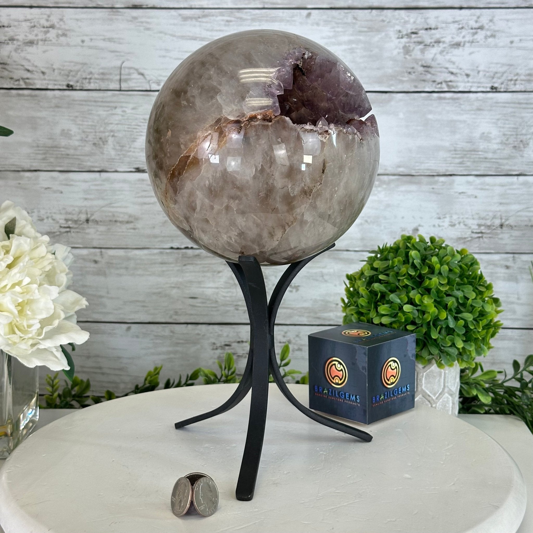 Druzy Amethyst Sphere on a Metal Base, 11 lbs & 12.2" Tall #5630-0074 - Brazil GemsBrazil GemsDruzy Amethyst Sphere on a Metal Base, 11 lbs & 12.2" Tall #5630-0074Spheres5630-0074
