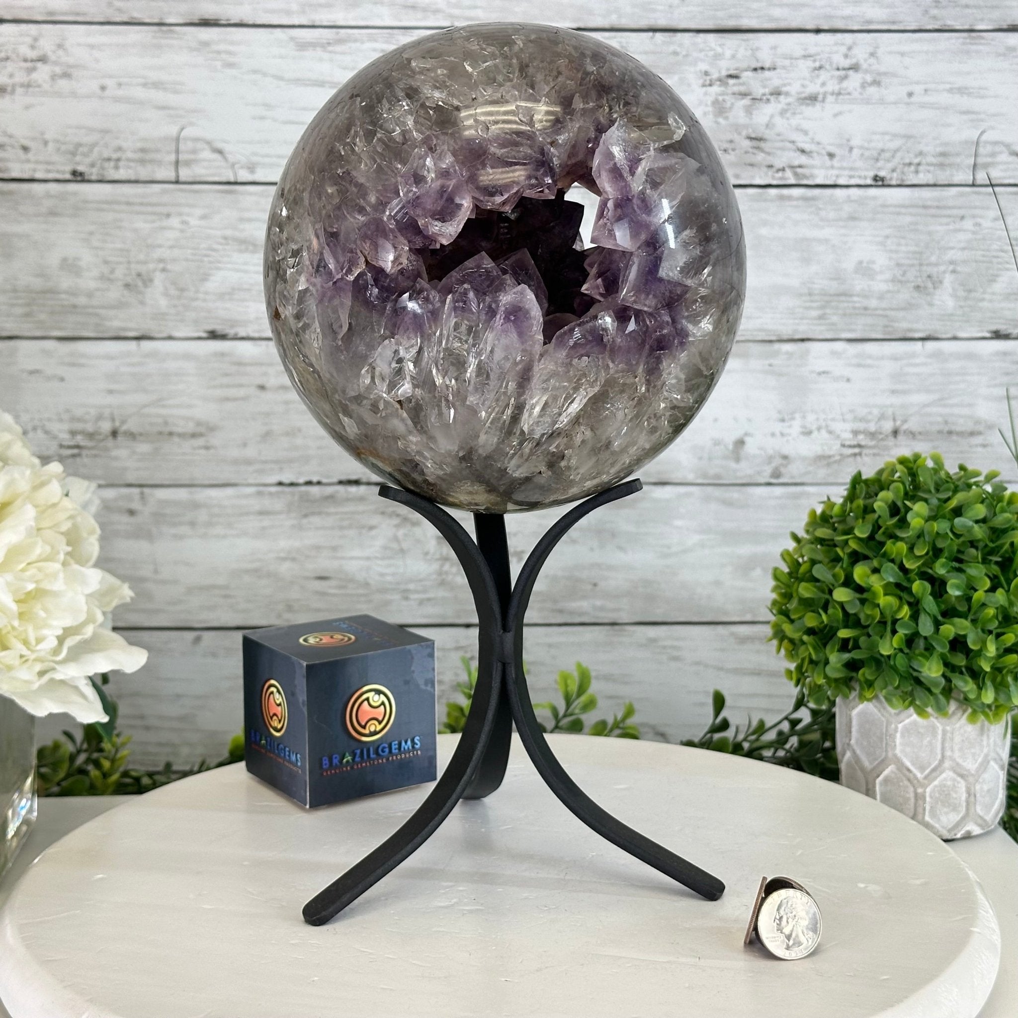 Druzy Amethyst Sphere on a Metal Base, 15.1 lbs & 13" Tall #5630-0076 - Brazil GemsBrazil GemsDruzy Amethyst Sphere on a Metal Base, 15.1 lbs & 13" Tall #5630-0076Spheres5630-0076