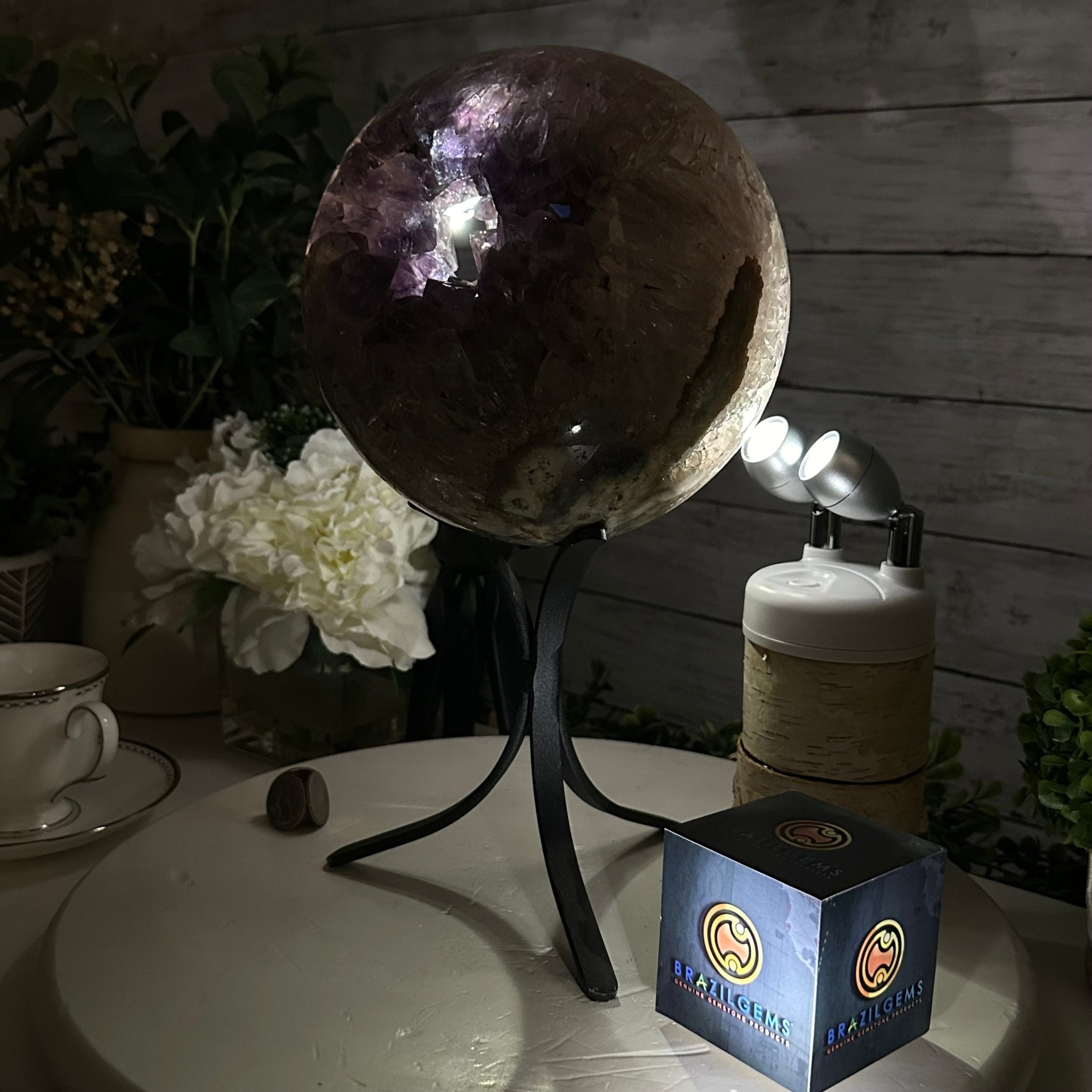 Druzy Amethyst Sphere on a Metal Base, 15.1 lbs & 13" Tall #5630-0076 - Brazil GemsBrazil GemsDruzy Amethyst Sphere on a Metal Base, 15.1 lbs & 13" Tall #5630-0076Spheres5630-0076
