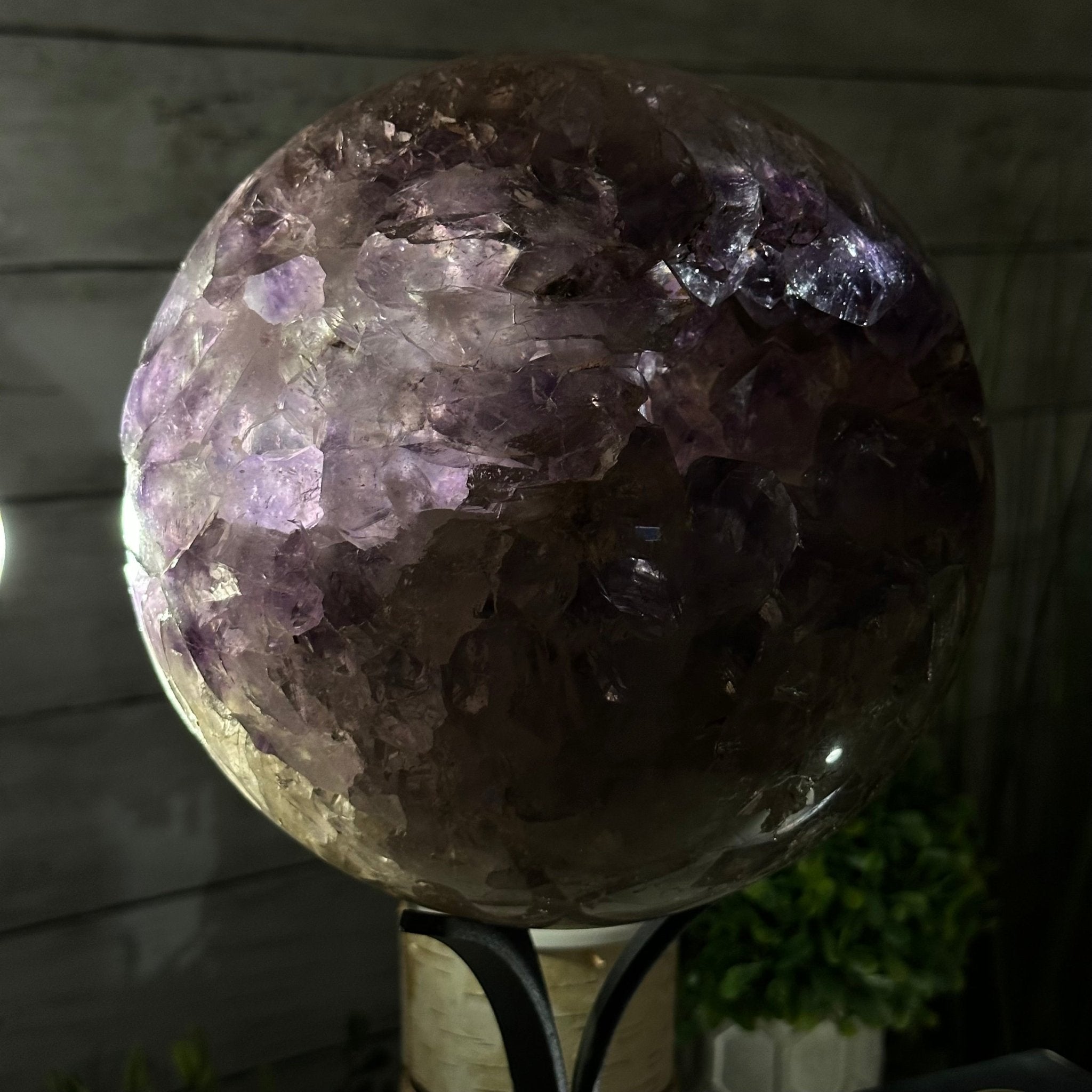 Druzy Amethyst Sphere on a Metal Base, 15.1 lbs & 13" Tall #5630-0076 - Brazil GemsBrazil GemsDruzy Amethyst Sphere on a Metal Base, 15.1 lbs & 13" Tall #5630-0076Spheres5630-0076