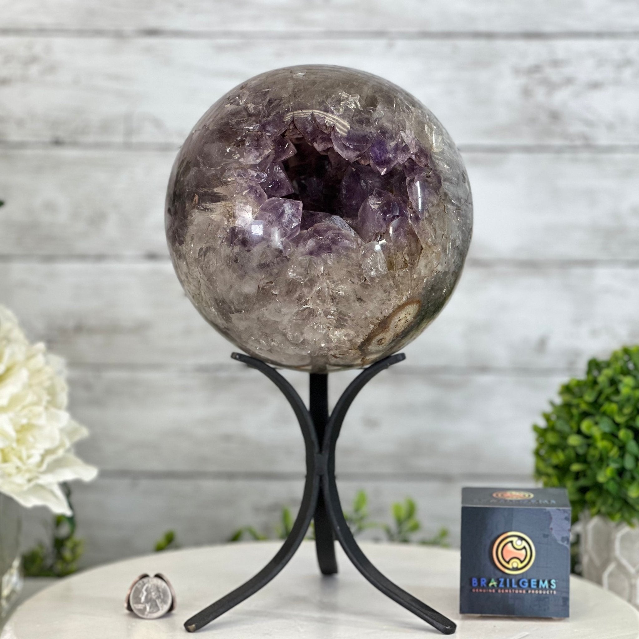 Druzy Amethyst Sphere on a Metal Base, 15.1 lbs & 13" Tall #5630-0076 - Brazil GemsBrazil GemsDruzy Amethyst Sphere on a Metal Base, 15.1 lbs & 13" Tall #5630-0076Spheres5630-0076