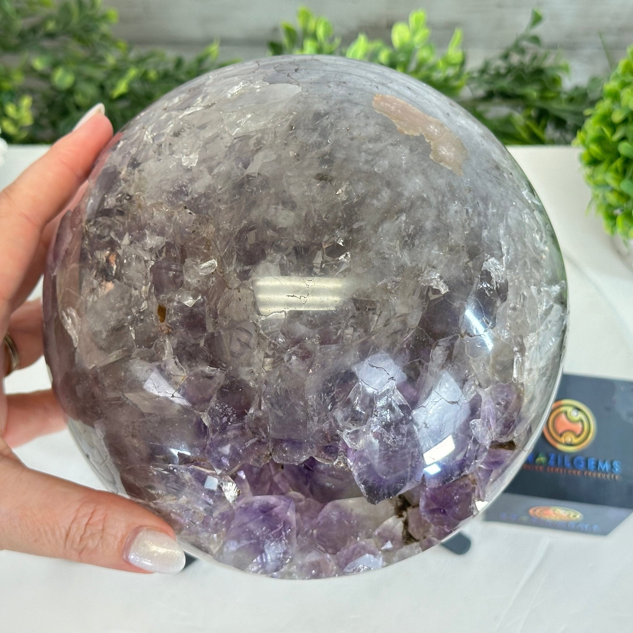 Druzy Amethyst Sphere on a Metal Base, 15.1 lbs & 13" Tall #5630-0076 - Brazil GemsBrazil GemsDruzy Amethyst Sphere on a Metal Base, 15.1 lbs & 13" Tall #5630-0076Spheres5630-0076