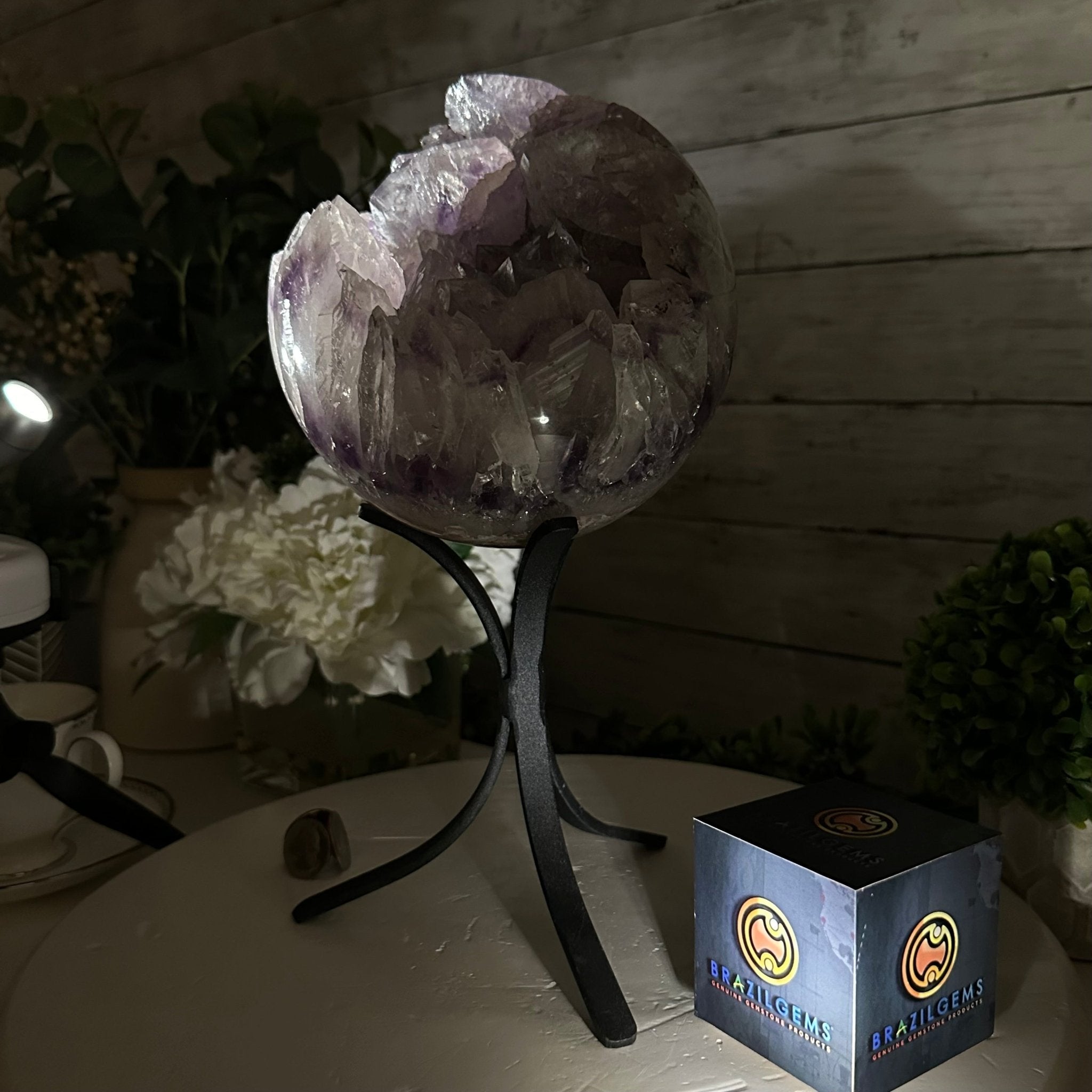 Druzy Amethyst Sphere on a Metal Base, 9.7 lbs & 12" Tall #5630-0070 - Brazil GemsBrazil GemsDruzy Amethyst Sphere on a Metal Base, 9.7 lbs & 12" Tall #5630-0070Spheres5630-0070