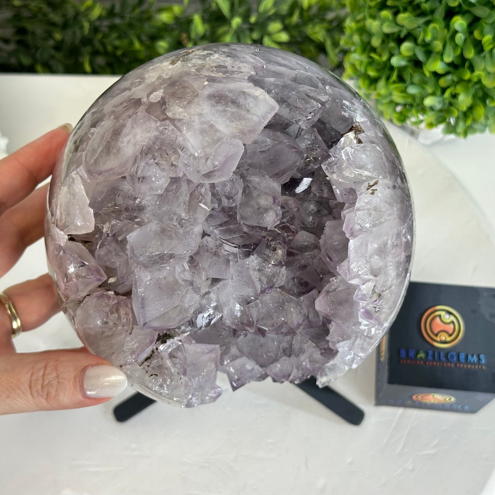 Druzy Amethyst Sphere on a Metal Base, 9.9 lbs & 12" Tall #5630-0071 - Brazil GemsBrazil GemsDruzy Amethyst Sphere on a Metal Base, 9.9 lbs & 12" Tall #5630-0071Spheres5630-0071
