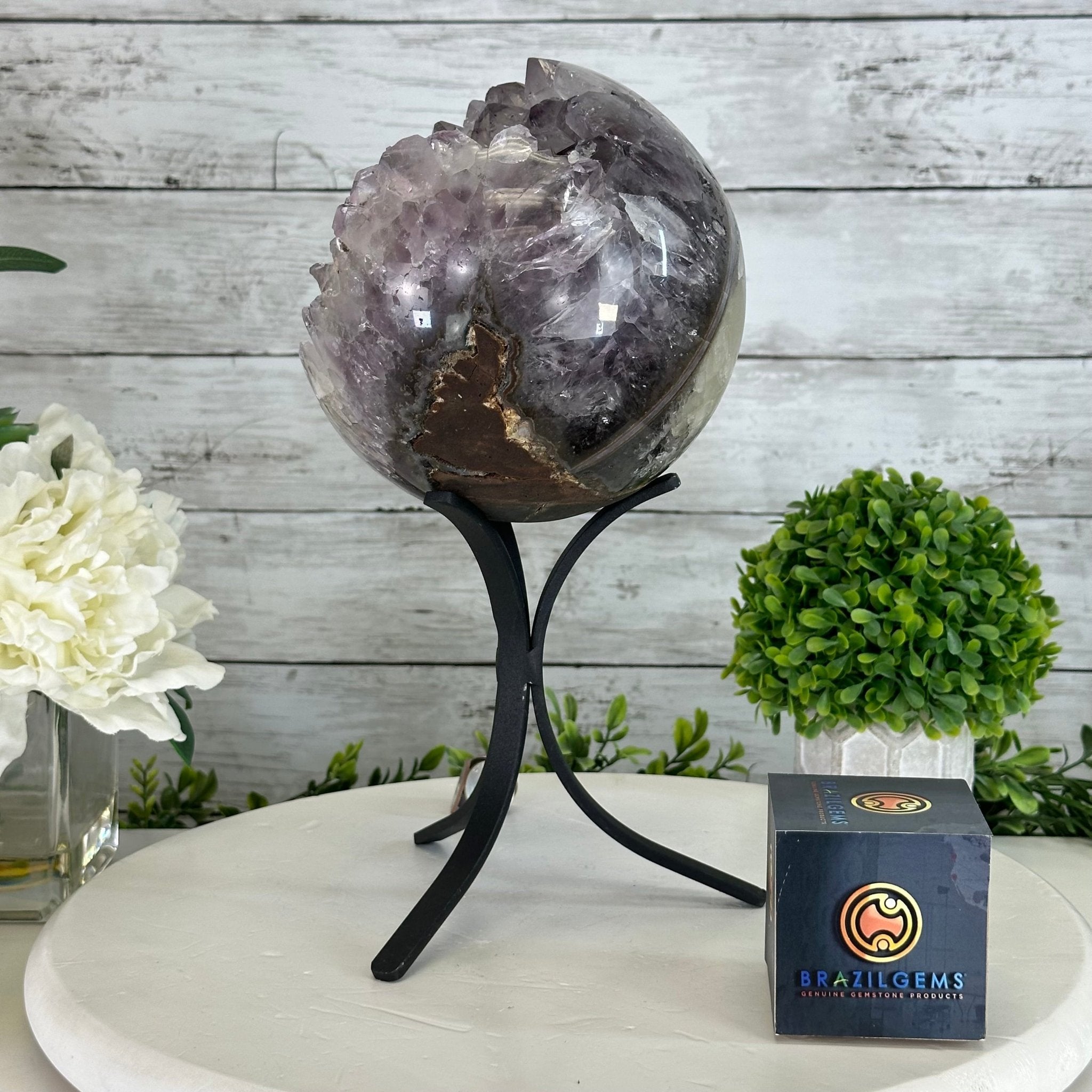 Druzy Amethyst Sphere on a Metal Base, 9.9 lbs & 12" Tall #5630-0071 - Brazil GemsBrazil GemsDruzy Amethyst Sphere on a Metal Base, 9.9 lbs & 12" Tall #5630-0071Spheres5630-0071
