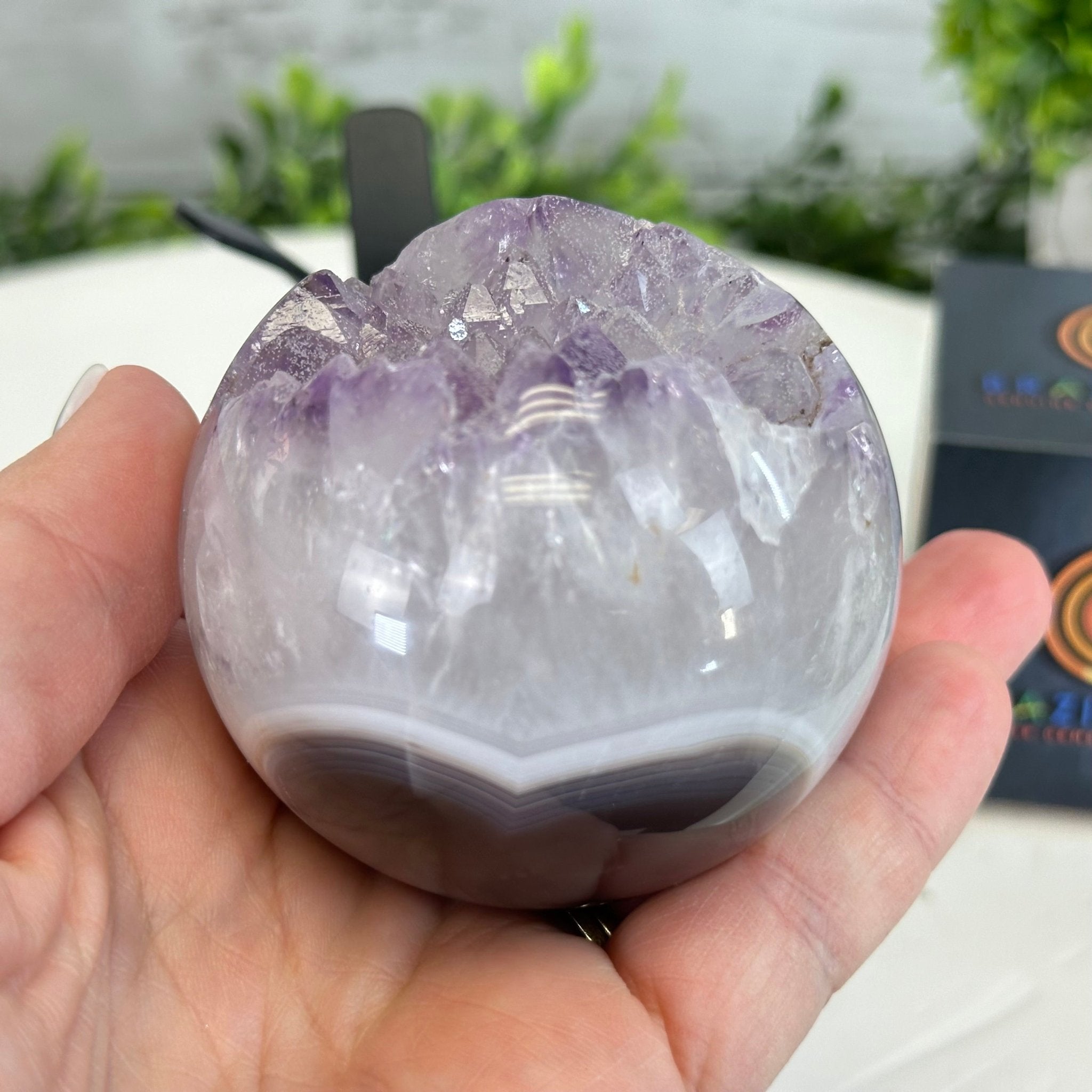 Druzy Amethyst Sphere on a Metal Stand, 0.8 lbs & 6" Tall #5630-0033 - Brazil GemsBrazil GemsDruzy Amethyst Sphere on a Metal Stand, 0.8 lbs & 6" Tall #5630-0033Spheres5630-0033