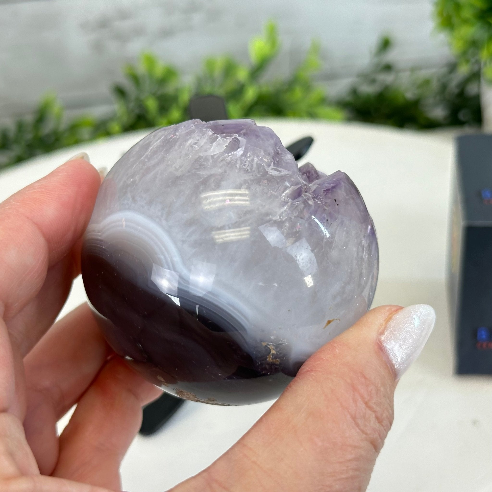 Druzy Amethyst Sphere on a Metal Stand, 0.8 lbs & 6" Tall #5630-0033 - Brazil GemsBrazil GemsDruzy Amethyst Sphere on a Metal Stand, 0.8 lbs & 6" Tall #5630-0033Spheres5630-0033