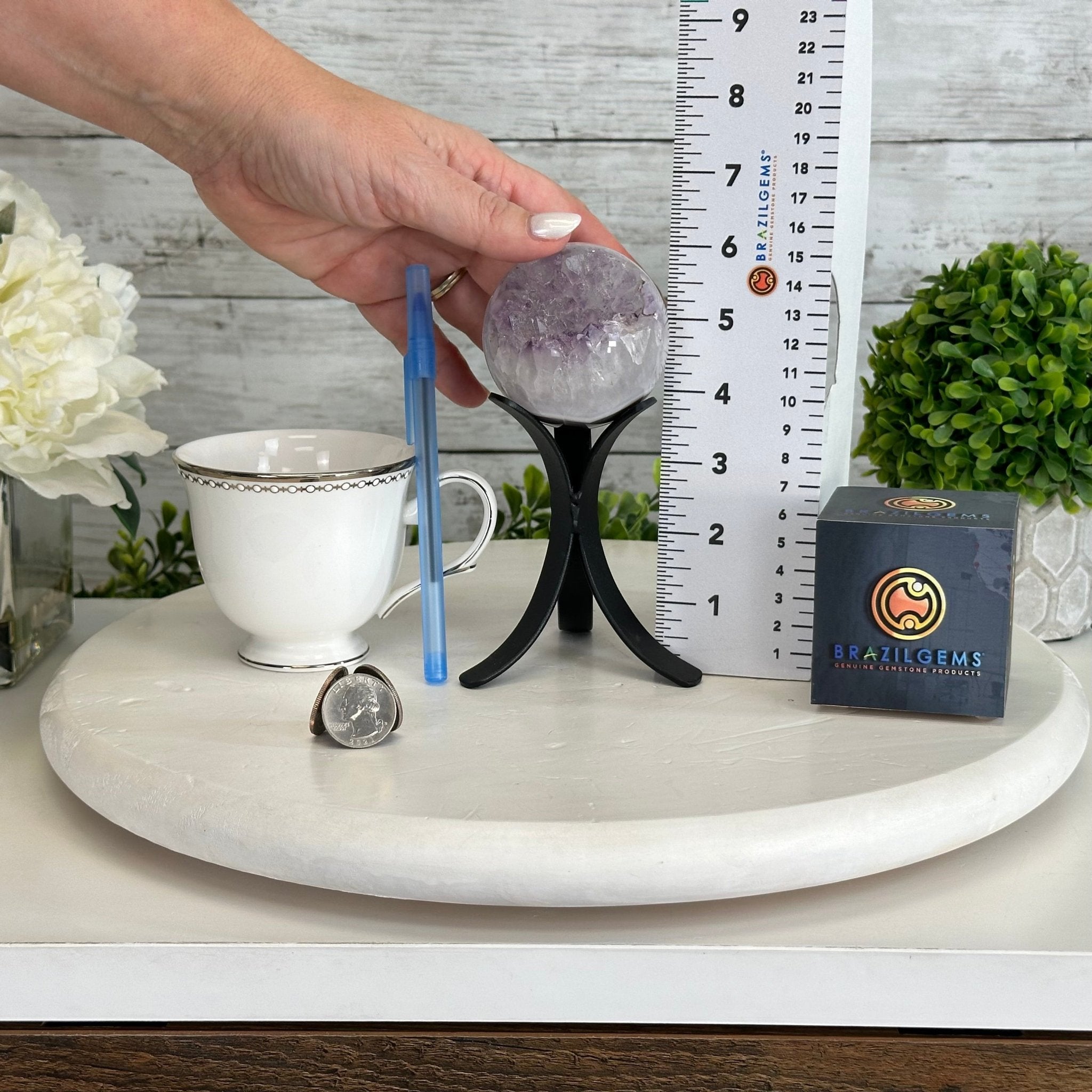 Druzy Amethyst Sphere on a Metal Stand, 0.8 lbs & 6" Tall #5630-0033 - Brazil GemsBrazil GemsDruzy Amethyst Sphere on a Metal Stand, 0.8 lbs & 6" Tall #5630-0033Spheres5630-0033