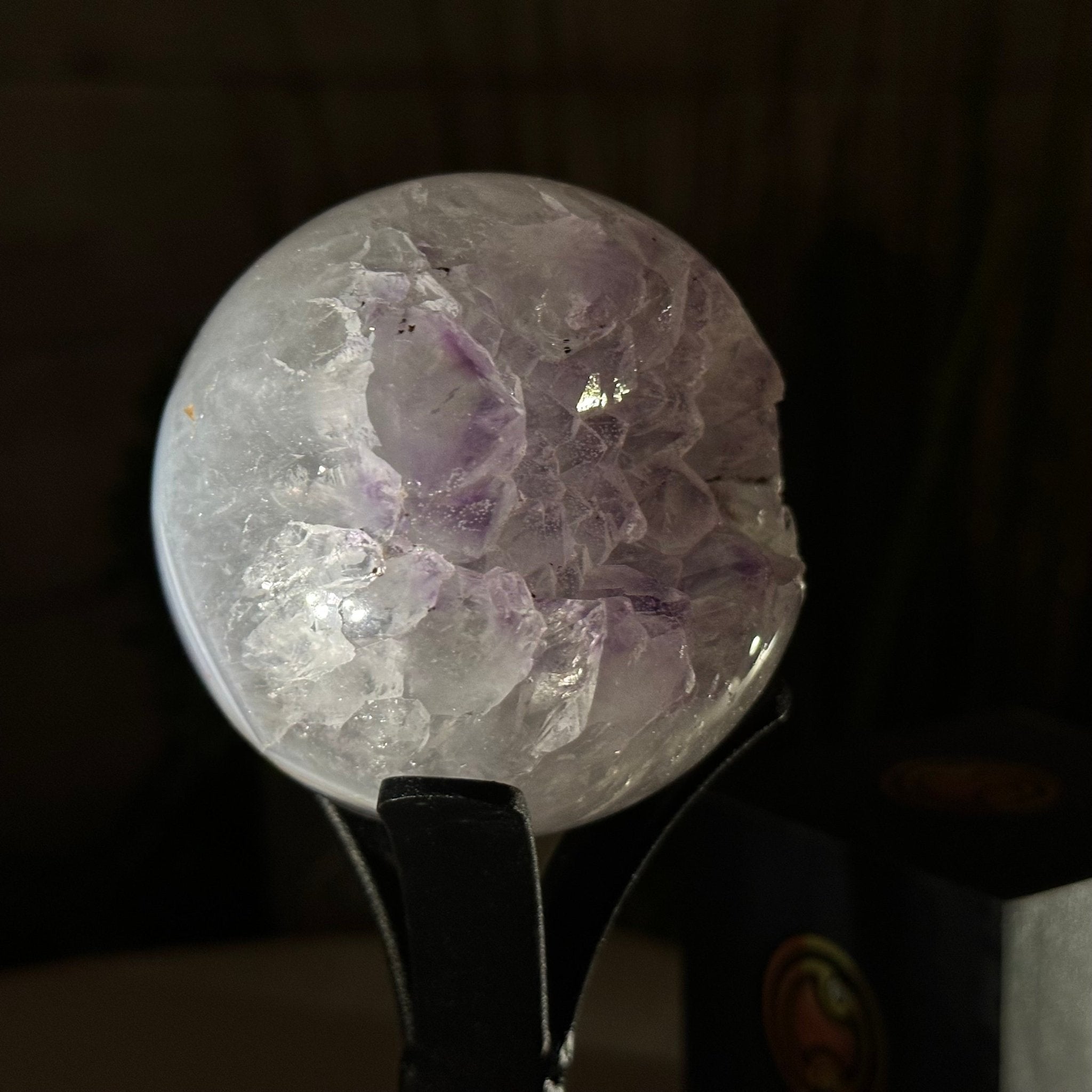 Druzy Amethyst Sphere on a Metal Stand, 0.8 lbs & 6" Tall #5630-0033 - Brazil GemsBrazil GemsDruzy Amethyst Sphere on a Metal Stand, 0.8 lbs & 6" Tall #5630-0033Spheres5630-0033