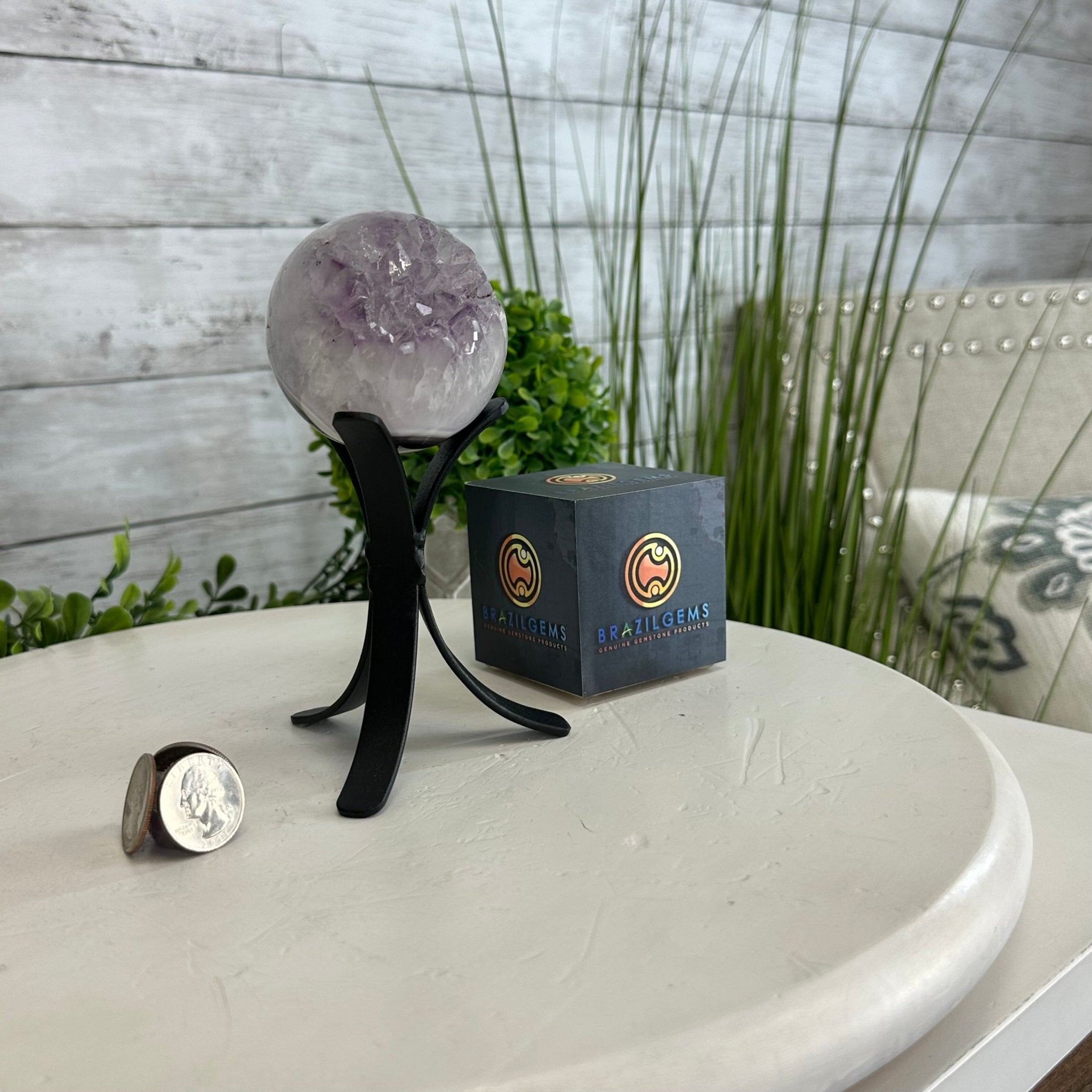Druzy Amethyst Sphere on a Metal Stand, 0.8 lbs & 6" Tall #5630-0033 - Brazil GemsBrazil GemsDruzy Amethyst Sphere on a Metal Stand, 0.8 lbs & 6" Tall #5630-0033Spheres5630-0033