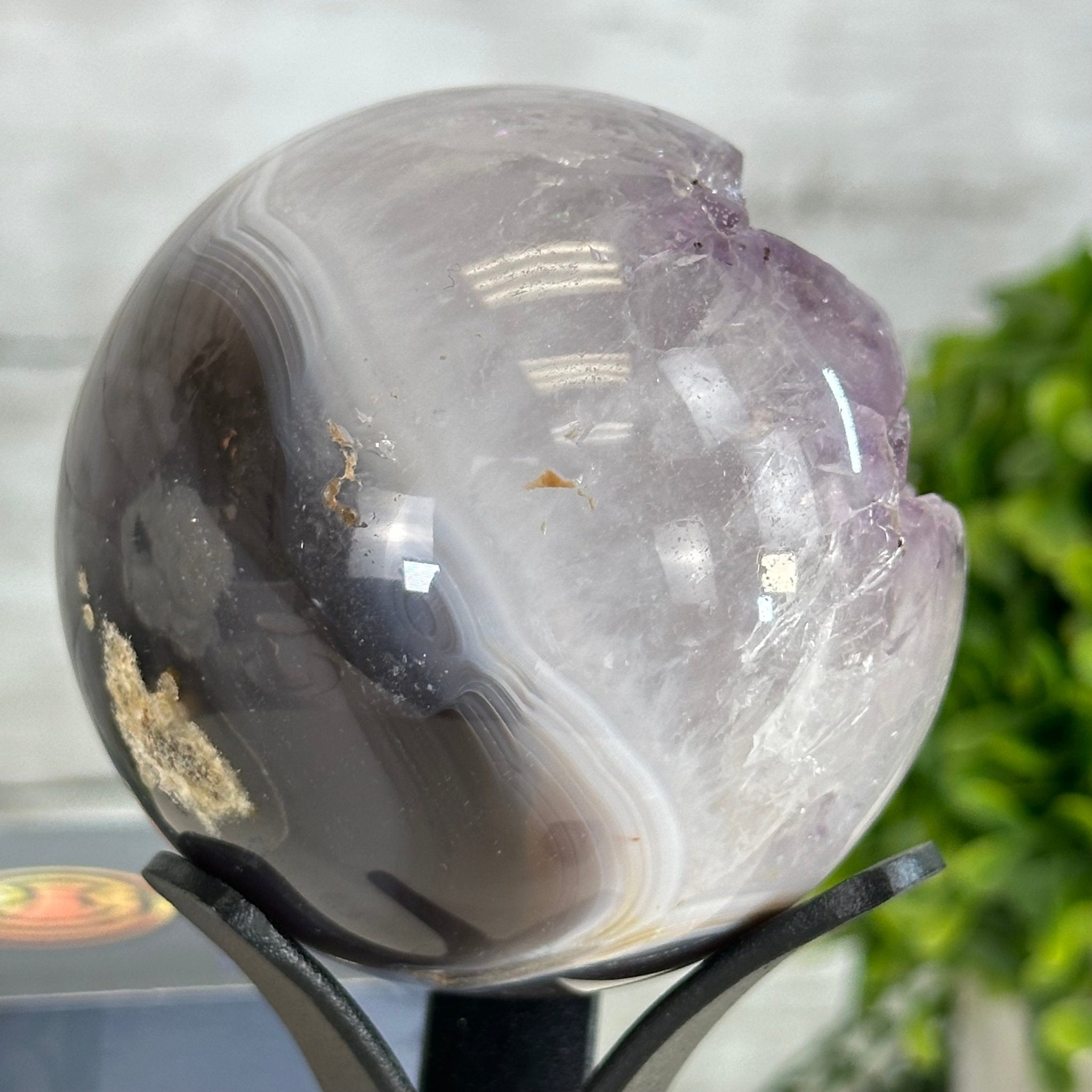 Druzy Amethyst Sphere on a Metal Stand, 0.8 lbs & 6" Tall #5630-0033 - Brazil GemsBrazil GemsDruzy Amethyst Sphere on a Metal Stand, 0.8 lbs & 6" Tall #5630-0033Spheres5630-0033