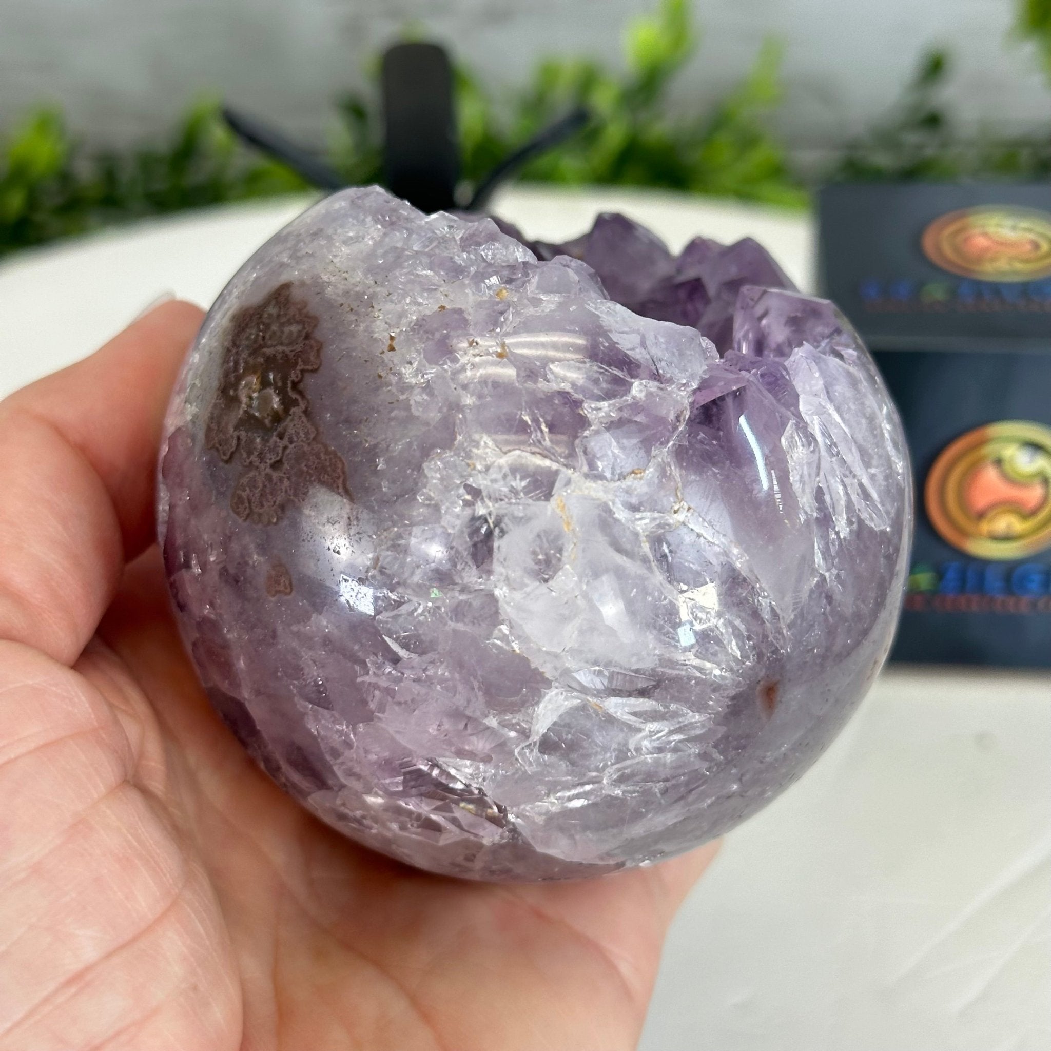 Druzy Amethyst Sphere on a Metal Stand, 1.2 lbs & 6.8" Tall #5630-0039 - Brazil GemsBrazil GemsDruzy Amethyst Sphere on a Metal Stand, 1.2 lbs & 6.8" Tall #5630-0039Spheres5630-0039