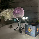 Druzy Amethyst Sphere on a Metal Stand, 1.2 lbs & 6.8" Tall #5630-0039 - Brazil GemsBrazil GemsDruzy Amethyst Sphere on a Metal Stand, 1.2 lbs & 6.8" Tall #5630-0039Spheres5630-0039