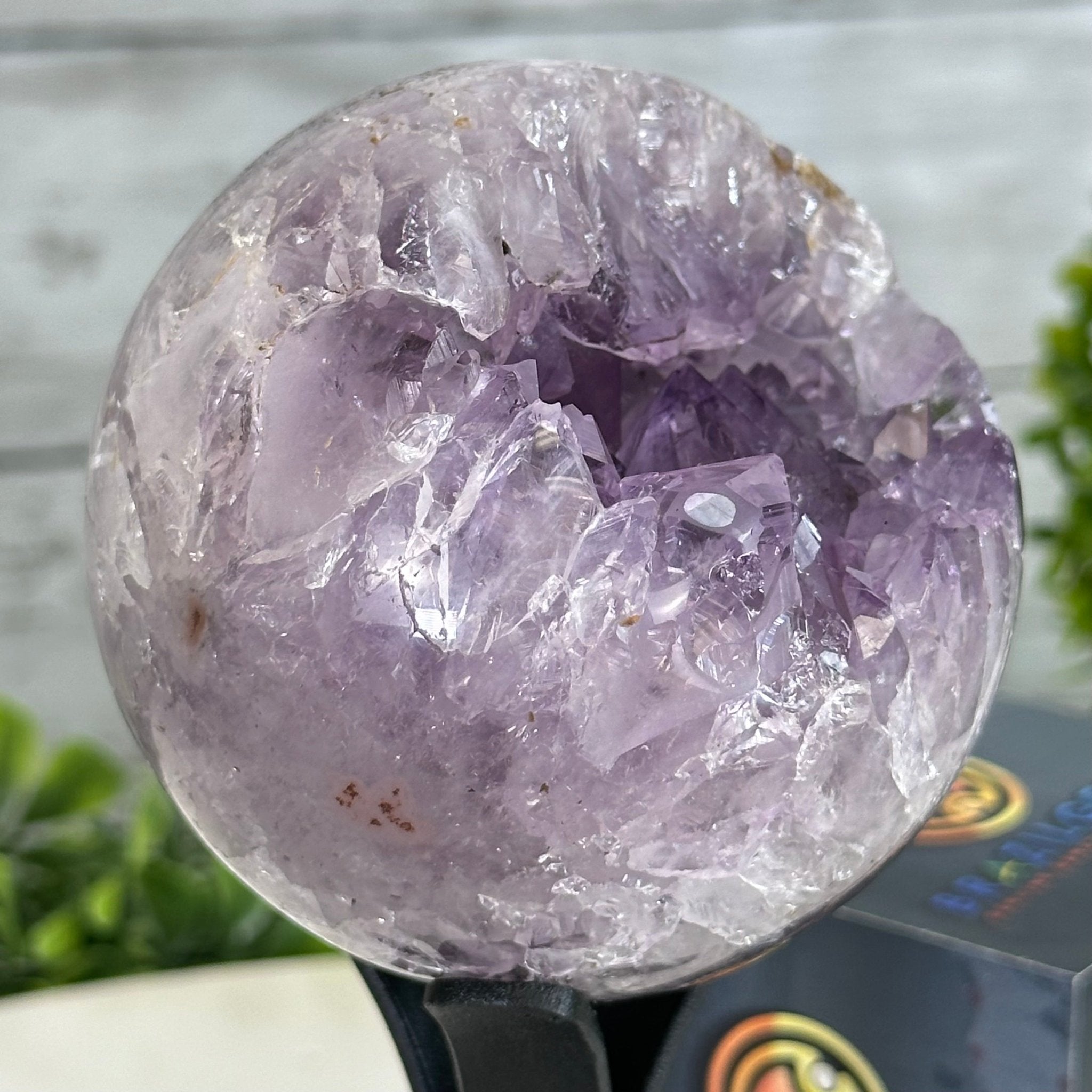 Druzy Amethyst Sphere on a Metal Stand, 1.2 lbs & 6.8" Tall #5630-0039 - Brazil GemsBrazil GemsDruzy Amethyst Sphere on a Metal Stand, 1.2 lbs & 6.8" Tall #5630-0039Spheres5630-0039
