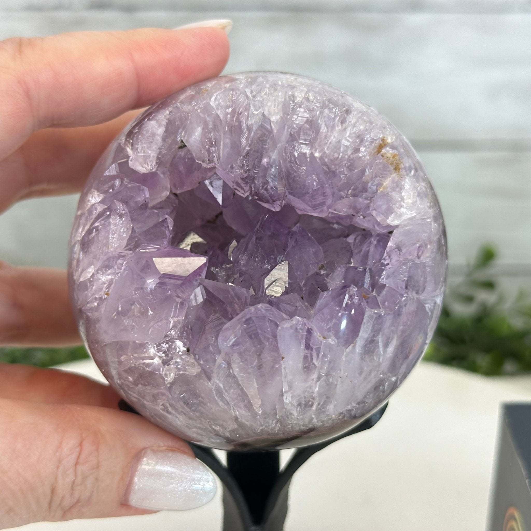 Druzy Amethyst Sphere on a Metal Stand, 1.2 lbs & 6.8" Tall #5630-0039 - Brazil GemsBrazil GemsDruzy Amethyst Sphere on a Metal Stand, 1.2 lbs & 6.8" Tall #5630-0039Spheres5630-0039