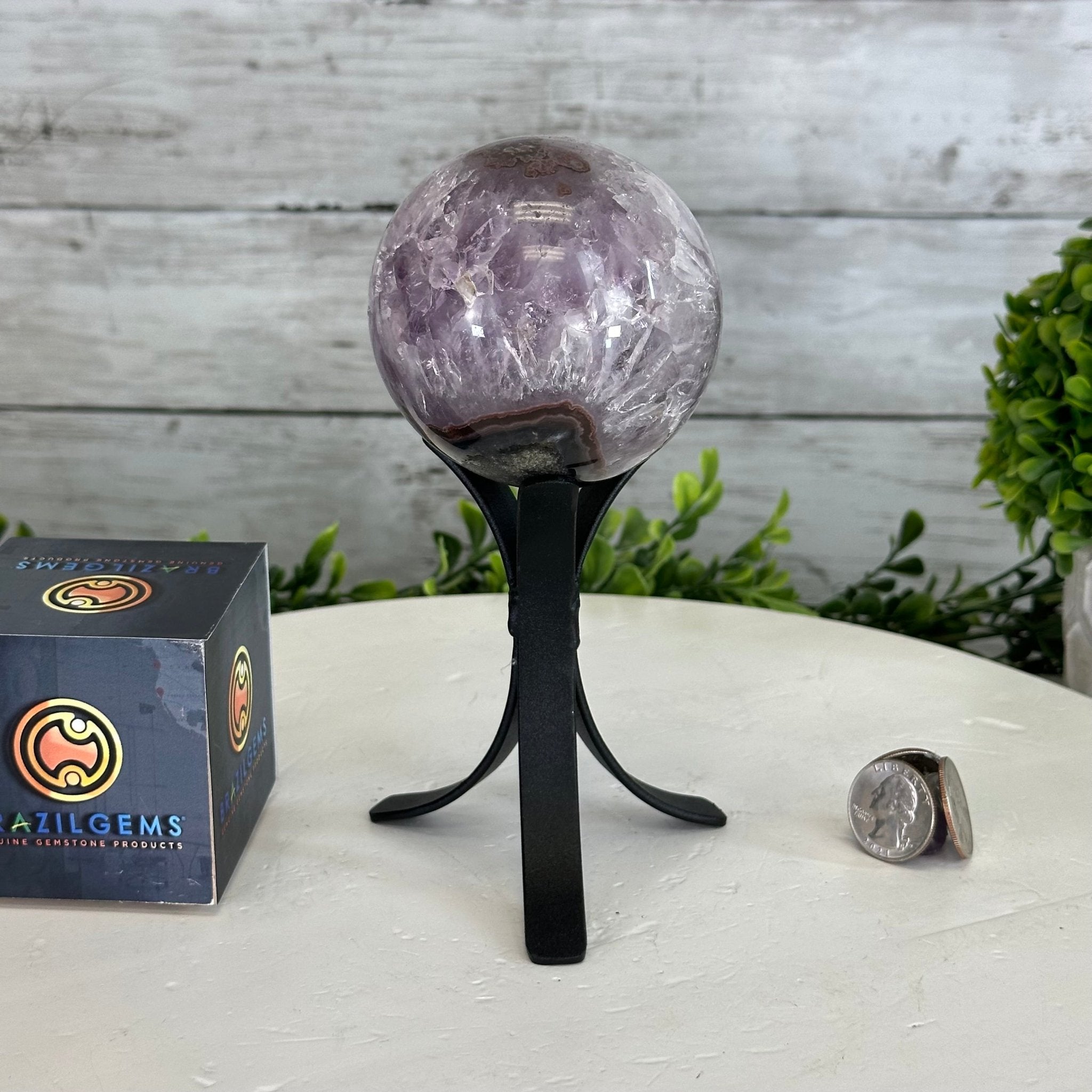 Druzy Amethyst Sphere on a Metal Stand, 1.2 lbs & 6.8" Tall #5630-0039 - Brazil GemsBrazil GemsDruzy Amethyst Sphere on a Metal Stand, 1.2 lbs & 6.8" Tall #5630-0039Spheres5630-0039