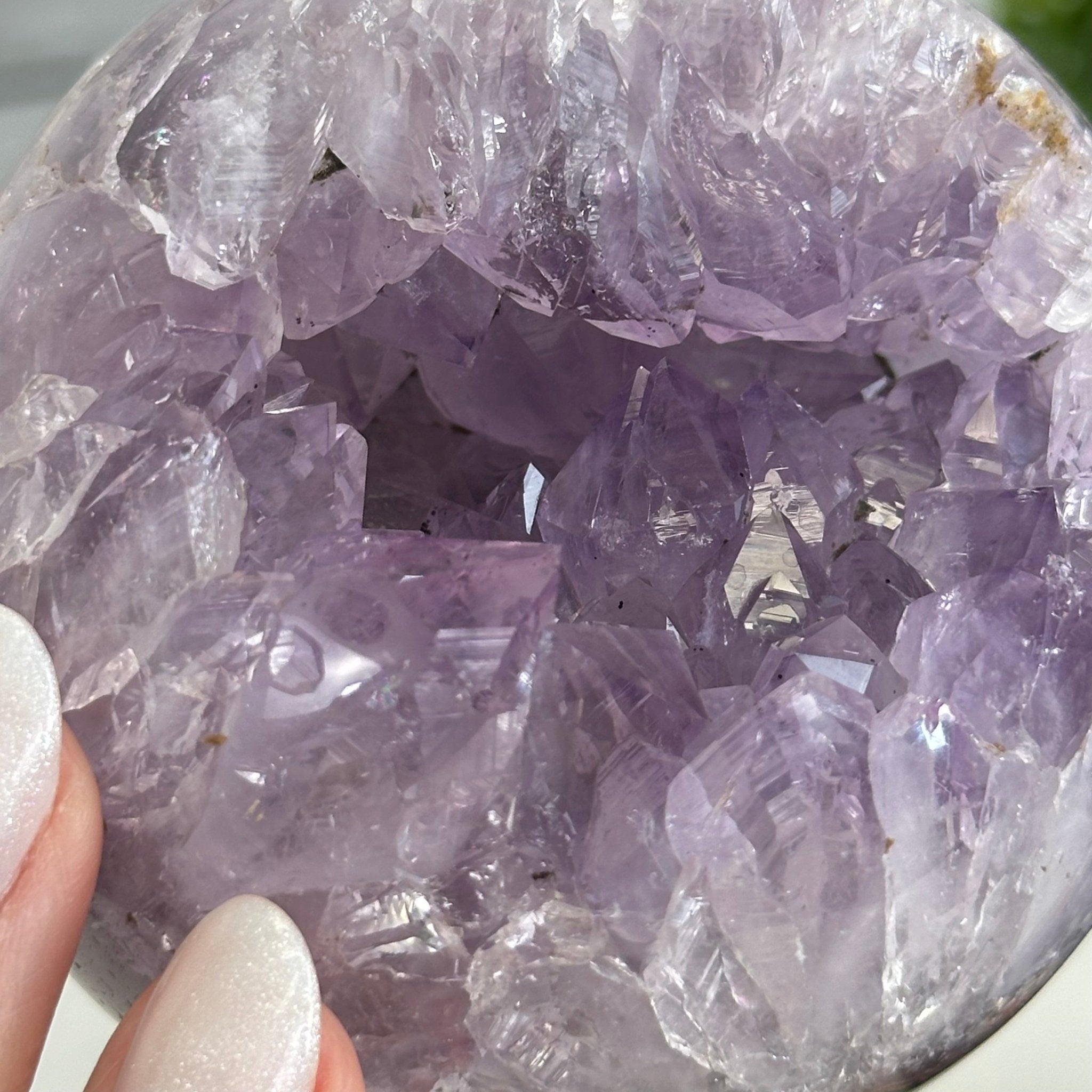 Druzy Amethyst Sphere on a Metal Stand, 1.2 lbs & 6.8" Tall #5630-0039 - Brazil GemsBrazil GemsDruzy Amethyst Sphere on a Metal Stand, 1.2 lbs & 6.8" Tall #5630-0039Spheres5630-0039