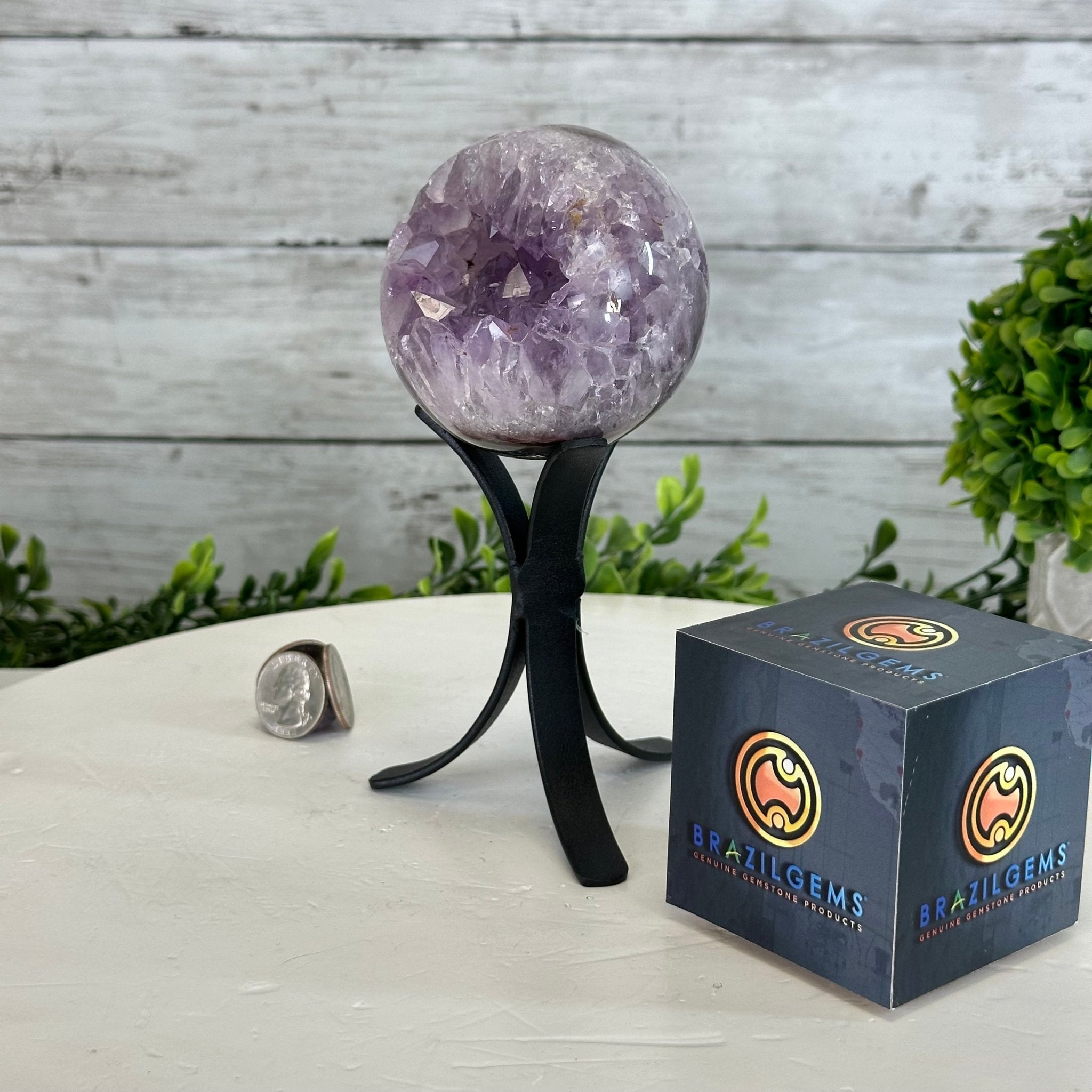 Druzy Amethyst Sphere on a Metal Stand, 1.2 lbs & 6.8" Tall #5630-0039 - Brazil GemsBrazil GemsDruzy Amethyst Sphere on a Metal Stand, 1.2 lbs & 6.8" Tall #5630-0039Spheres5630-0039