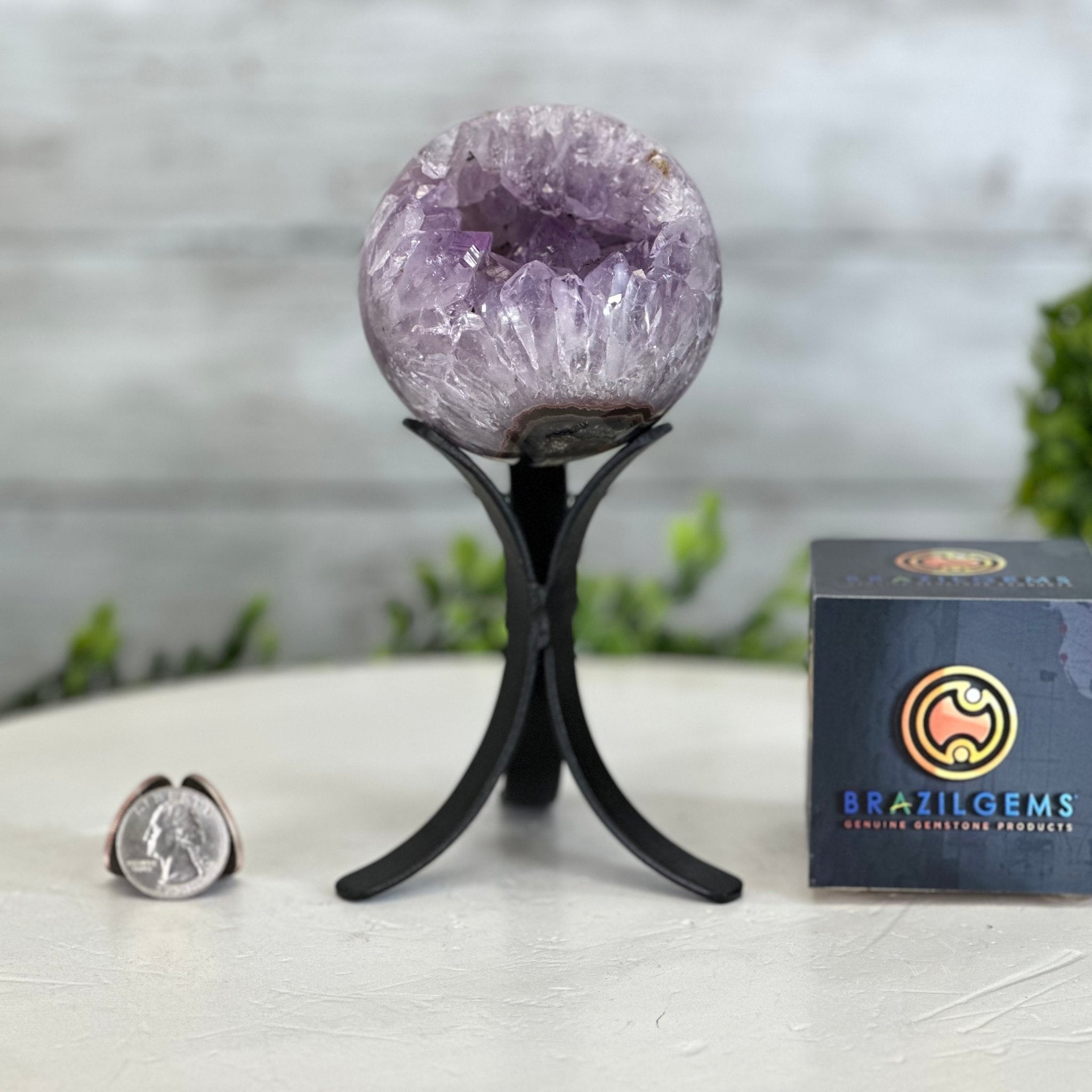 Druzy Amethyst Sphere on a Metal Stand, 1.2 lbs & 6.8" Tall #5630-0039 - Brazil GemsBrazil GemsDruzy Amethyst Sphere on a Metal Stand, 1.2 lbs & 6.8" Tall #5630-0039Spheres5630-0039