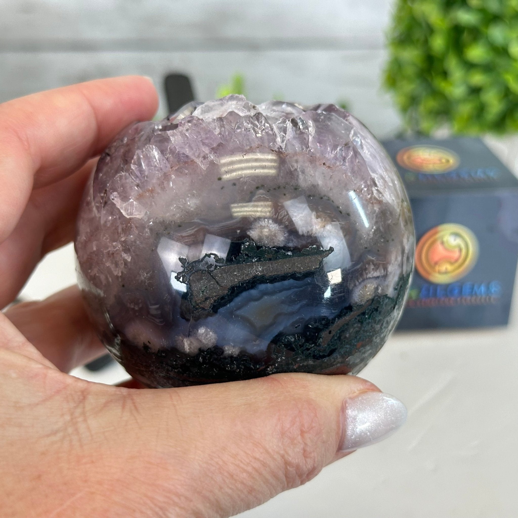 Druzy Amethyst Sphere on a Metal Stand, 1.3 lbs & 6.8" Tall #5630-0041 - Brazil GemsBrazil GemsDruzy Amethyst Sphere on a Metal Stand, 1.3 lbs & 6.8" Tall #5630-0041Spheres5630-0041