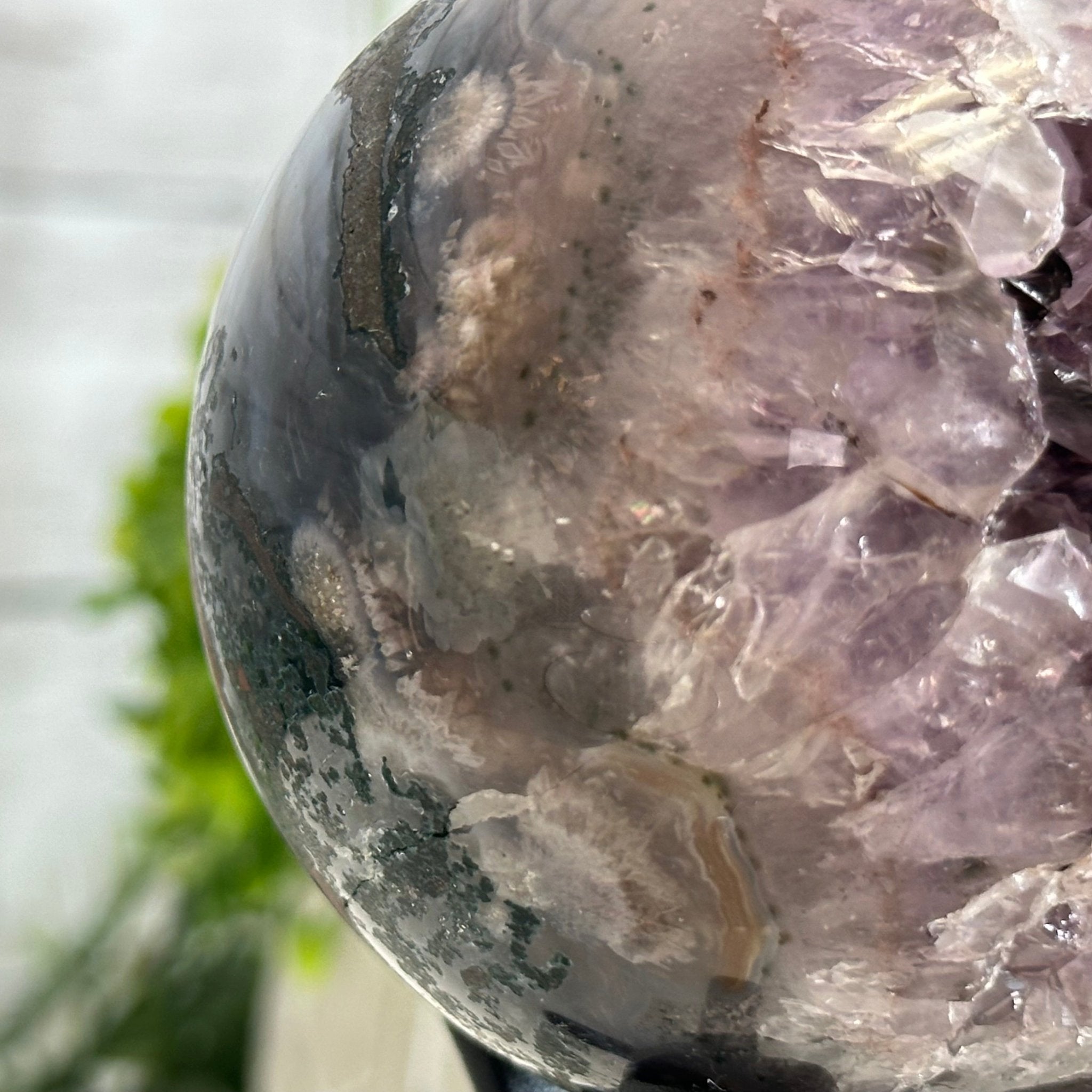 Druzy Amethyst Sphere on a Metal Stand, 1.3 lbs & 6.8" Tall #5630-0041 - Brazil GemsBrazil GemsDruzy Amethyst Sphere on a Metal Stand, 1.3 lbs & 6.8" Tall #5630-0041Spheres5630-0041