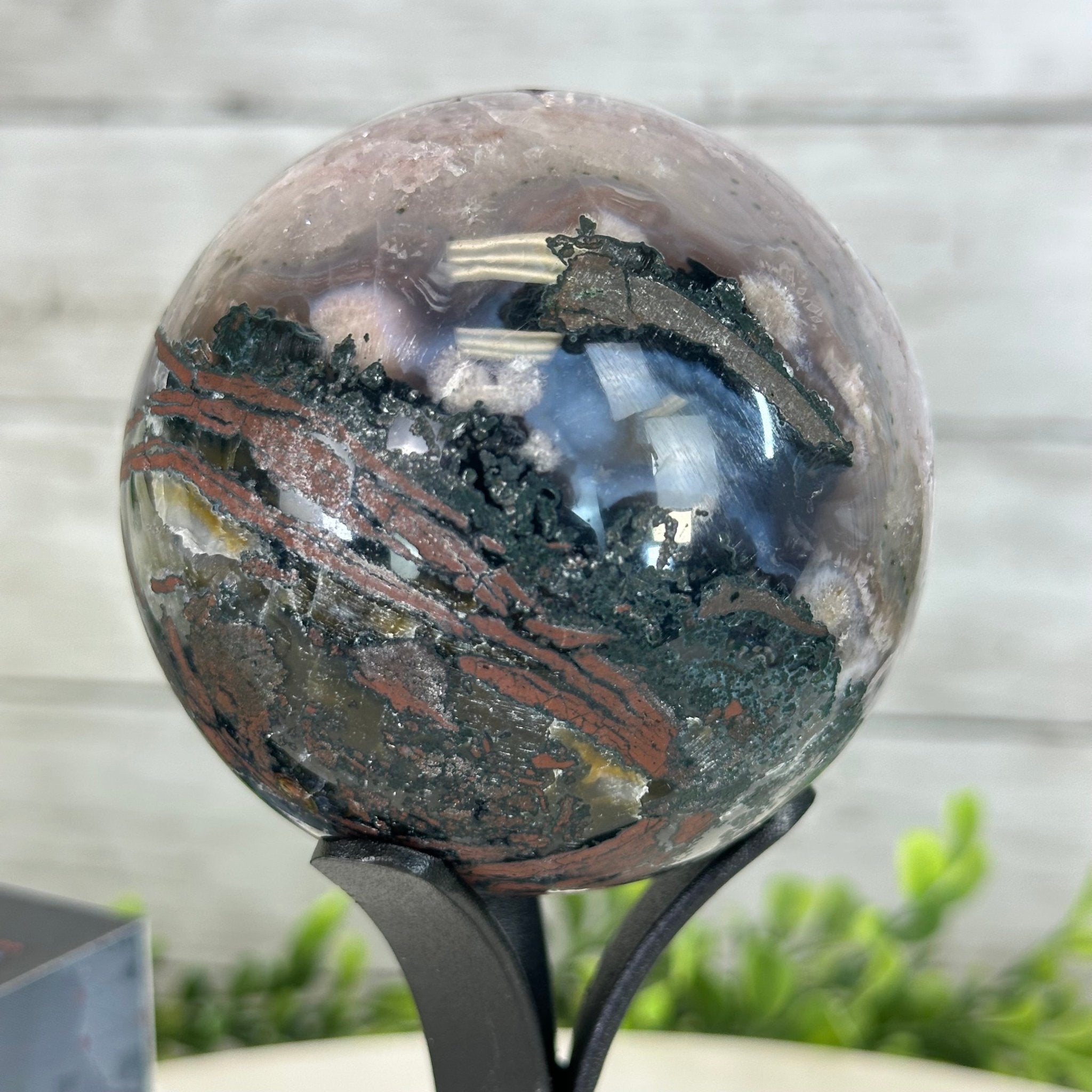 Druzy Amethyst Sphere on a Metal Stand, 1.3 lbs & 6.8" Tall #5630-0041 - Brazil GemsBrazil GemsDruzy Amethyst Sphere on a Metal Stand, 1.3 lbs & 6.8" Tall #5630-0041Spheres5630-0041