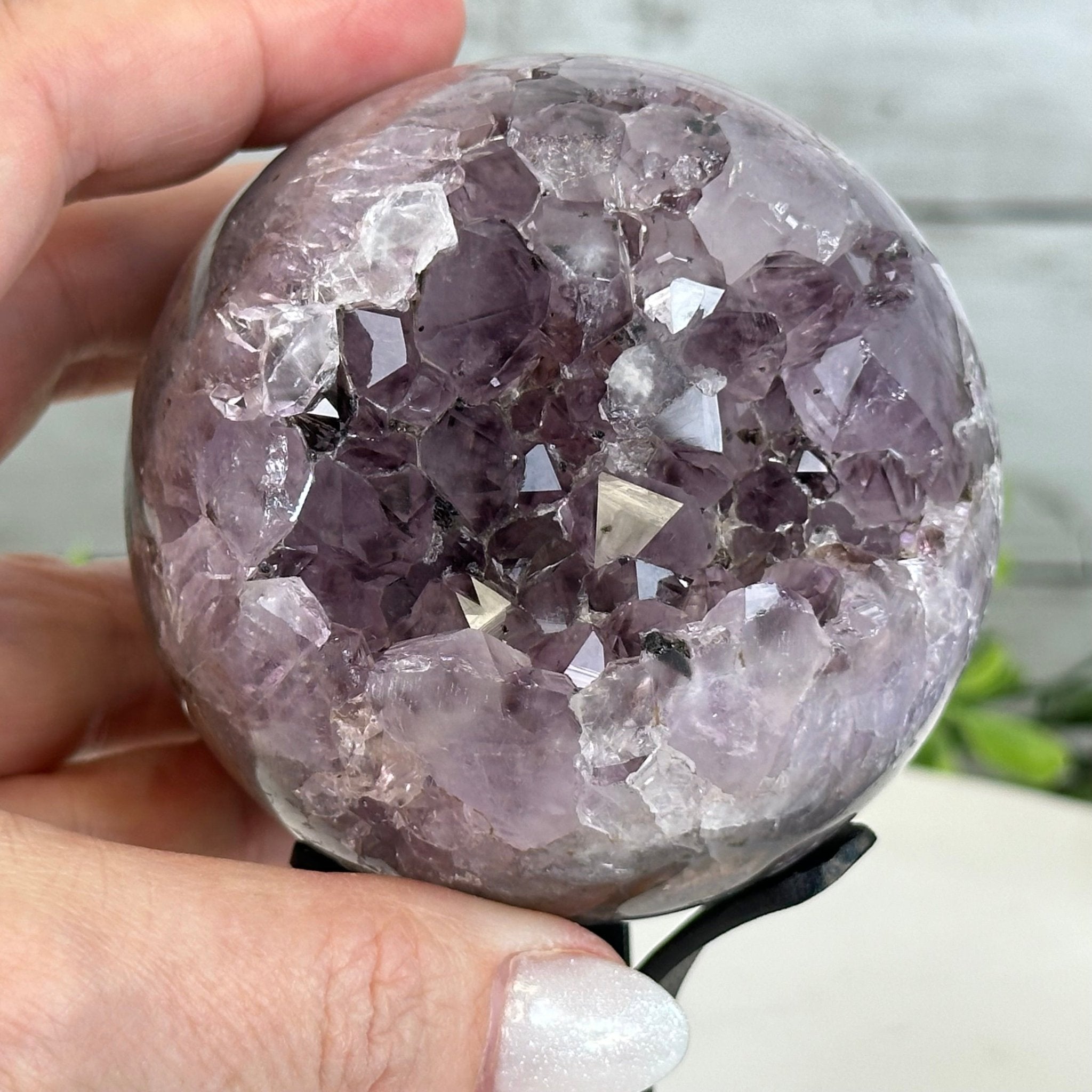 Druzy Amethyst Sphere on a Metal Stand, 1.3 lbs & 6.8" Tall #5630-0041 - Brazil GemsBrazil GemsDruzy Amethyst Sphere on a Metal Stand, 1.3 lbs & 6.8" Tall #5630-0041Spheres5630-0041