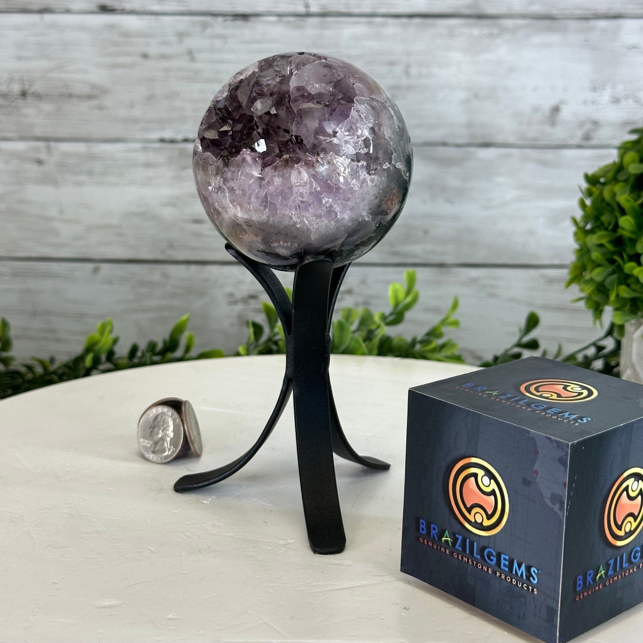 Druzy Amethyst Sphere on a Metal Stand, 1.3 lbs & 6.8" Tall #5630-0041 - Brazil GemsBrazil GemsDruzy Amethyst Sphere on a Metal Stand, 1.3 lbs & 6.8" Tall #5630-0041Spheres5630-0041