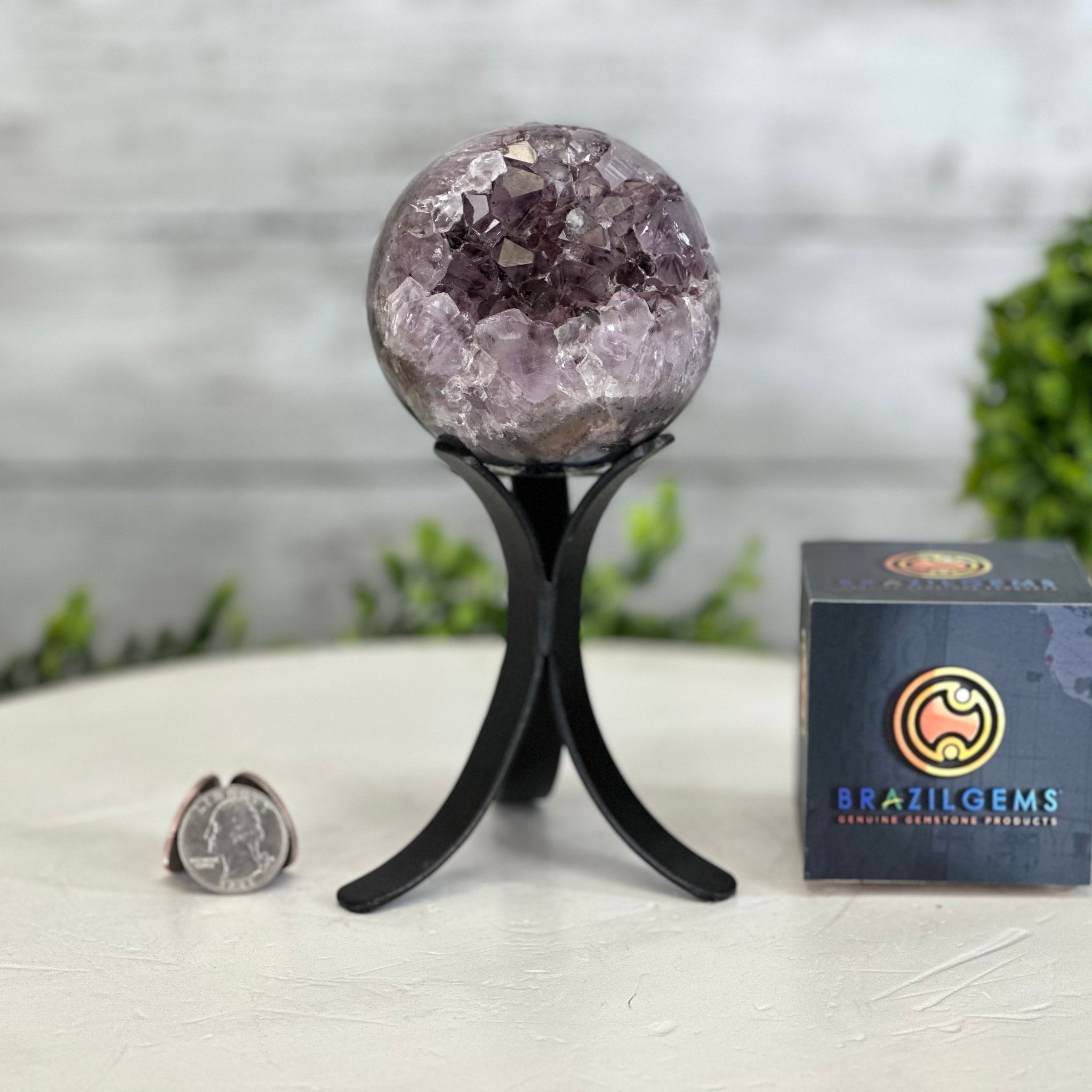 Druzy Amethyst Sphere on a Metal Stand, 1.3 lbs & 6.8" Tall #5630-0041 - Brazil GemsBrazil GemsDruzy Amethyst Sphere on a Metal Stand, 1.3 lbs & 6.8" Tall #5630-0041Spheres5630-0041