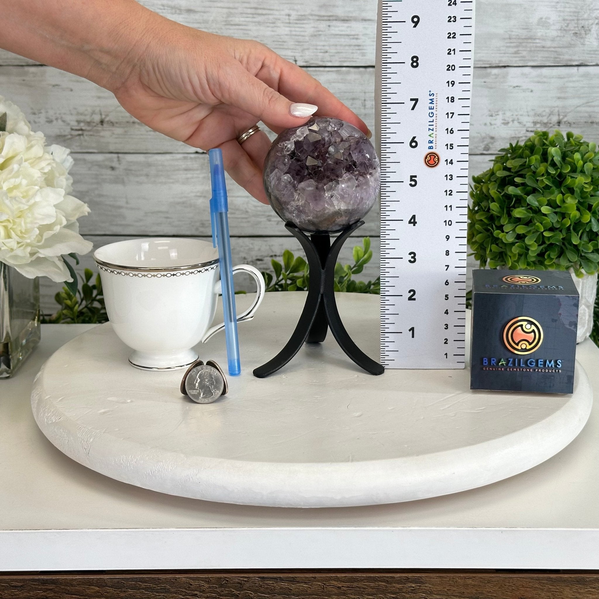 Druzy Amethyst Sphere on a Metal Stand, 1.3 lbs & 6.8" Tall #5630-0041 - Brazil GemsBrazil GemsDruzy Amethyst Sphere on a Metal Stand, 1.3 lbs & 6.8" Tall #5630-0041Spheres5630-0041