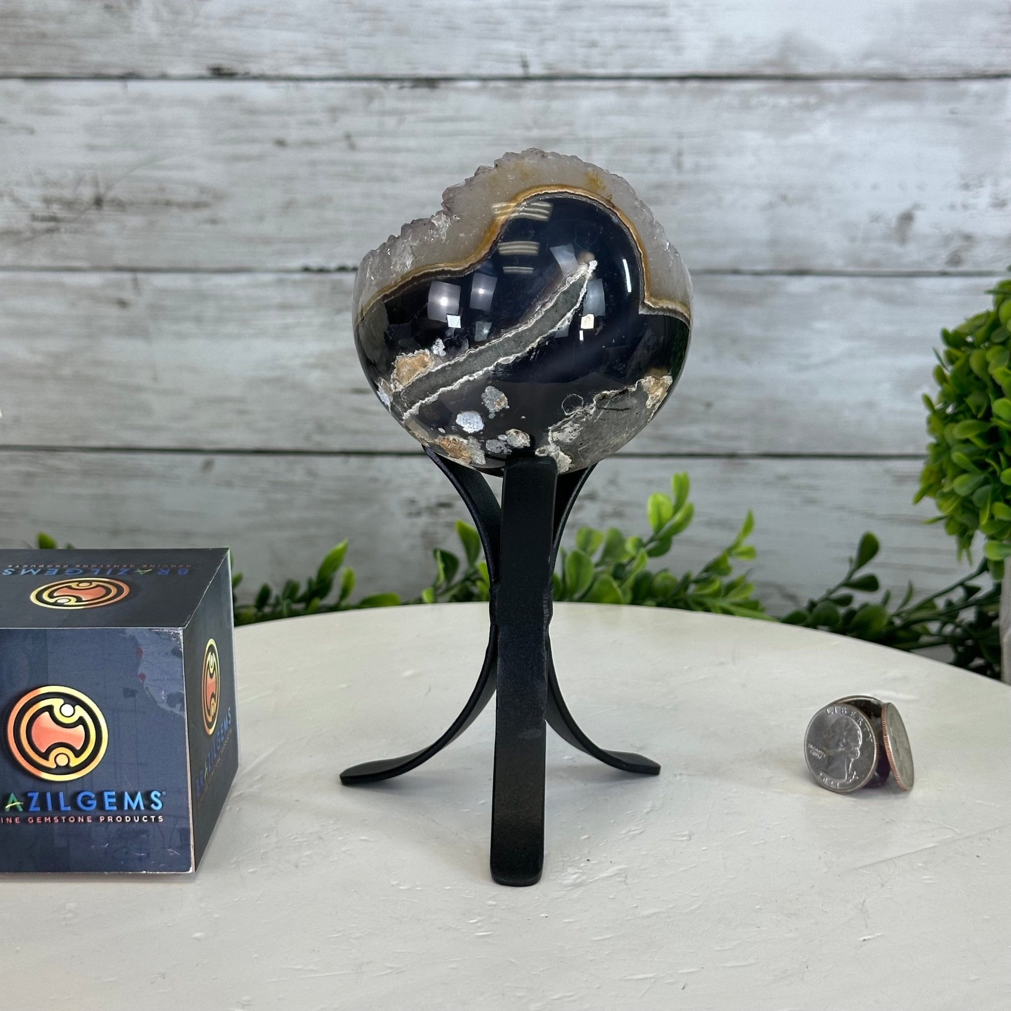 Druzy Amethyst Sphere on a Metal Stand, 1.4 lbs & 7.1" Tall #5630-0042 - Brazil GemsBrazil GemsDruzy Amethyst Sphere on a Metal Stand, 1.4 lbs & 7.1" Tall #5630-0042Spheres5630-0042