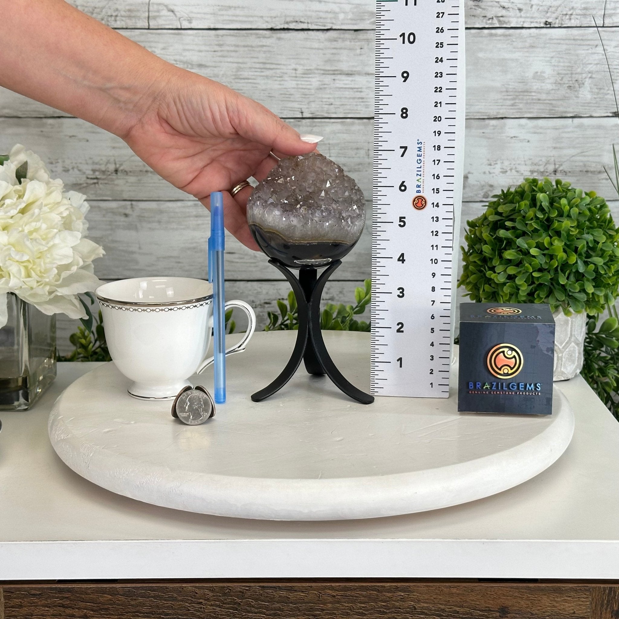 Druzy Amethyst Sphere on a Metal Stand, 1.4 lbs & 7.1" Tall #5630-0042 - Brazil GemsBrazil GemsDruzy Amethyst Sphere on a Metal Stand, 1.4 lbs & 7.1" Tall #5630-0042Spheres5630-0042