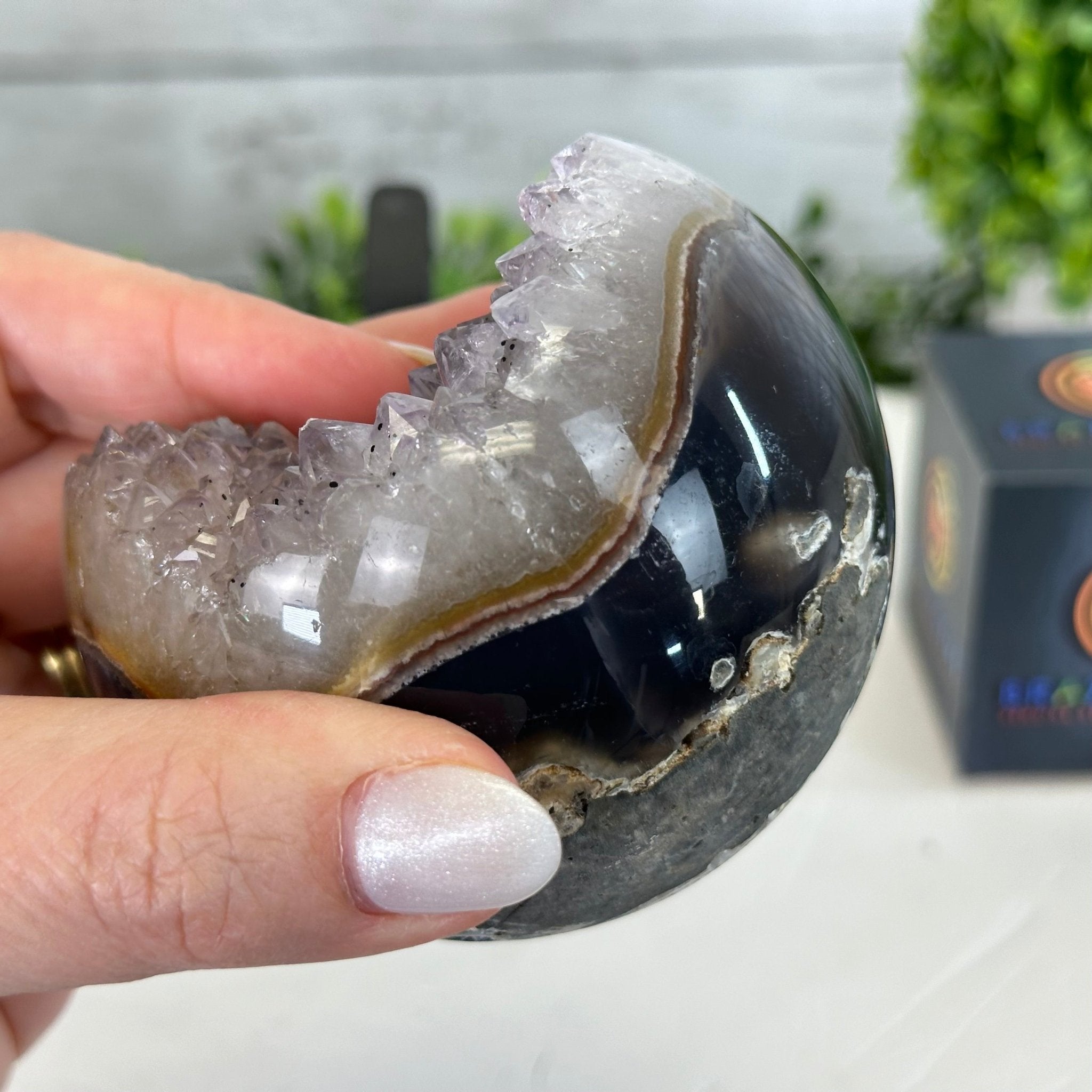 Druzy Amethyst Sphere on a Metal Stand, 1.4 lbs & 7.1" Tall #5630-0042 - Brazil GemsBrazil GemsDruzy Amethyst Sphere on a Metal Stand, 1.4 lbs & 7.1" Tall #5630-0042Spheres5630-0042